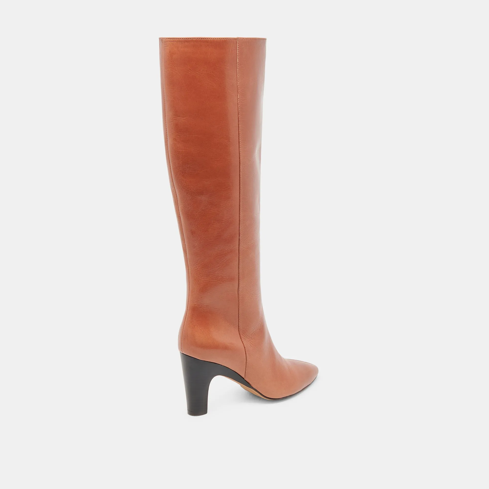 Comfortable Heel Stretchable NELAS WIDE CALF BOOTS COGNAC LEATHER