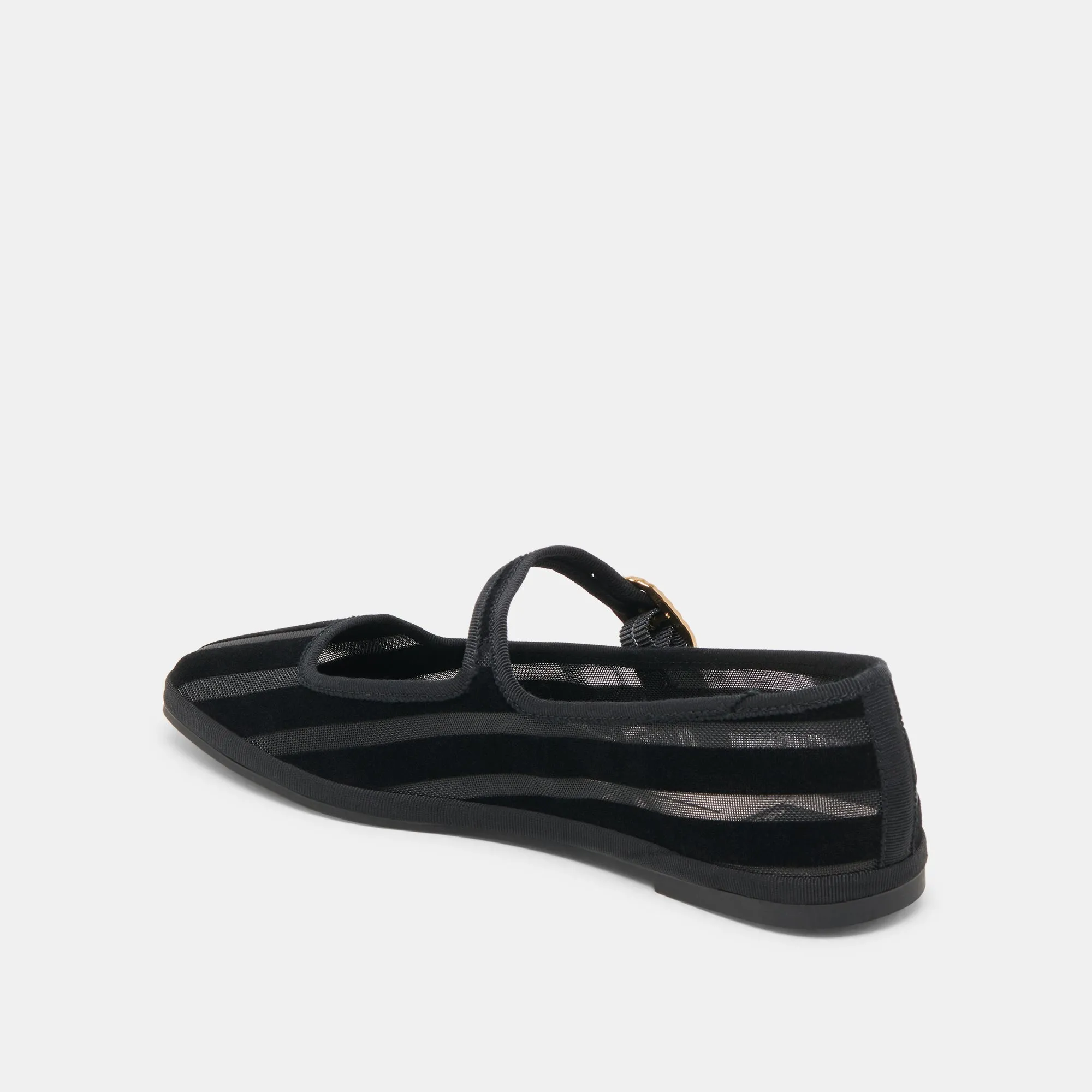 TAMEKA BALLET FLATS BLACK STRIPE MESH Patent Shine Trendsetter Style