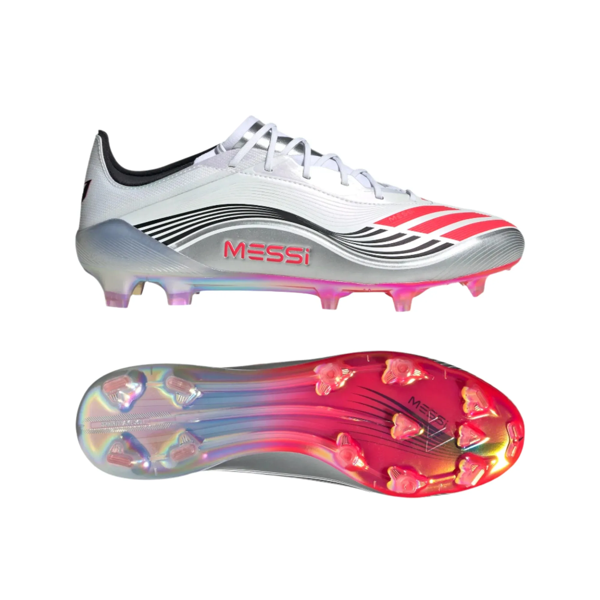 adidas F50 Messi Elite FG Soccer Cleats (White/Lucid Red/Silver Metallic) Multi Ground