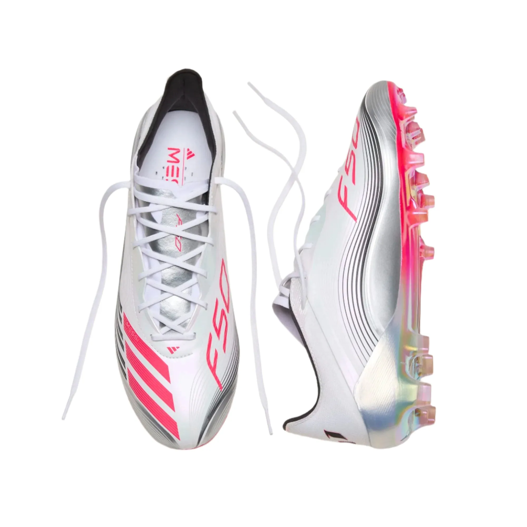 Seamless Feel Tactical Control adidas F50 Messi Elite FG Soccer Cleats (White/Lucid Red/Silver Metallic)