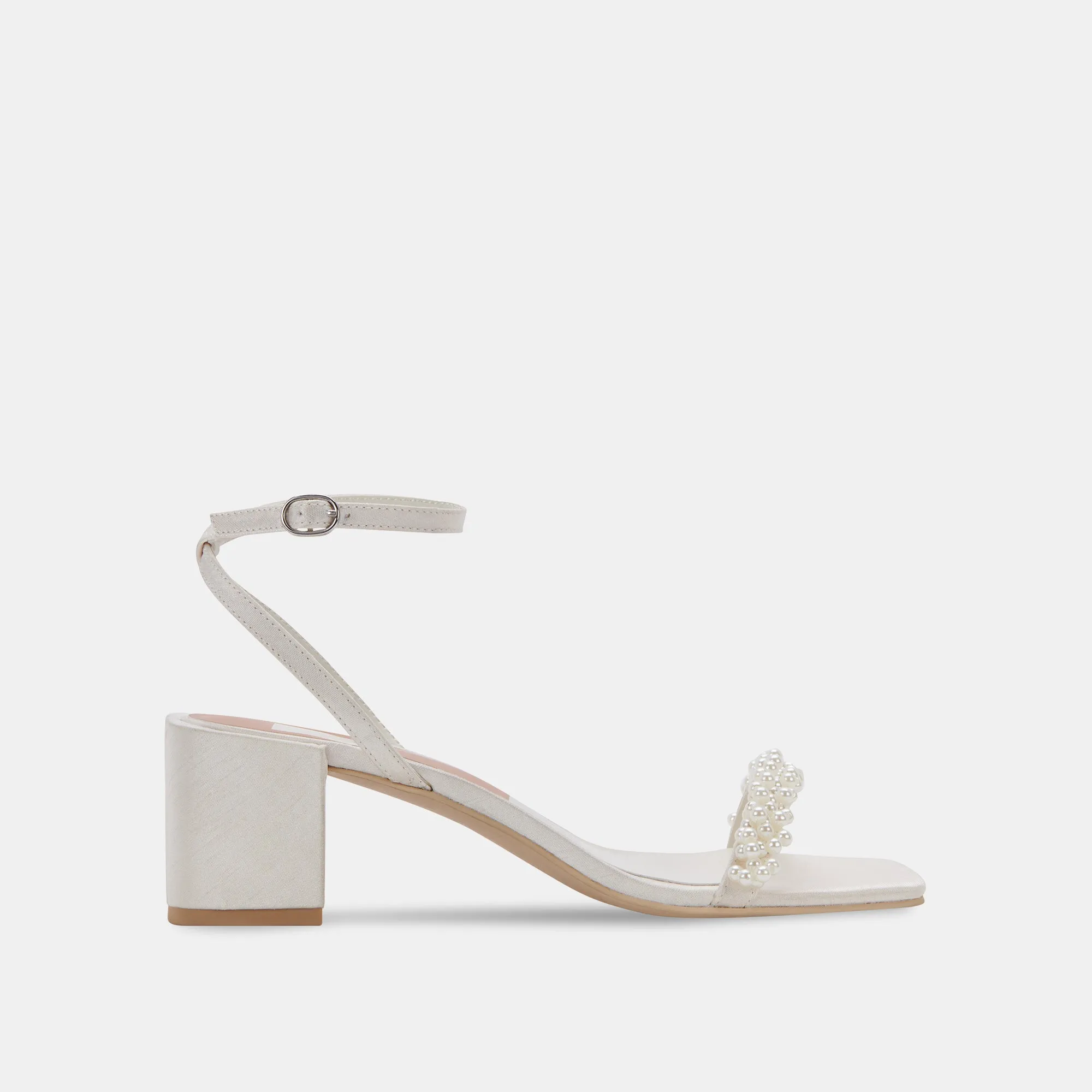 ZALIMA WIDE HEELS VANILLA PEARLS Bold Open Toe Heels