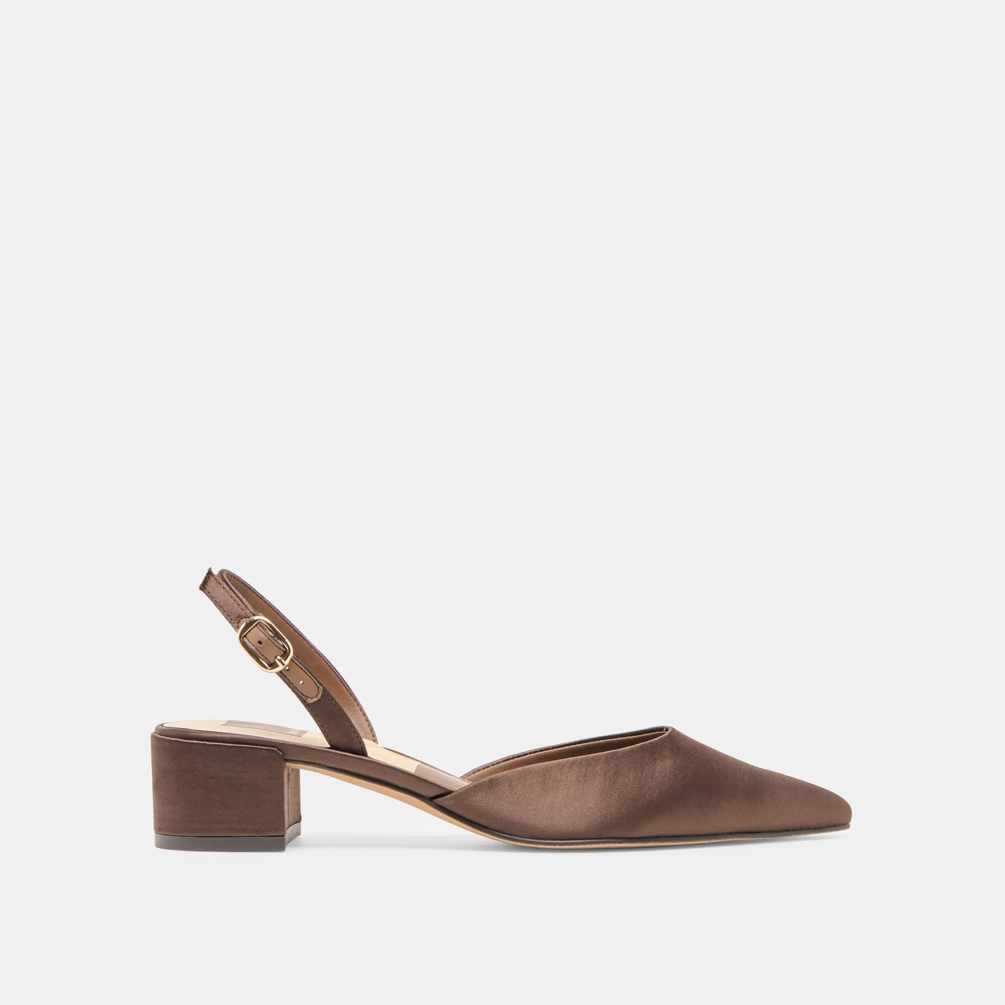 CAREL HEELS DK BROWN SATIN Gold High Heeled Sandals Lightweight