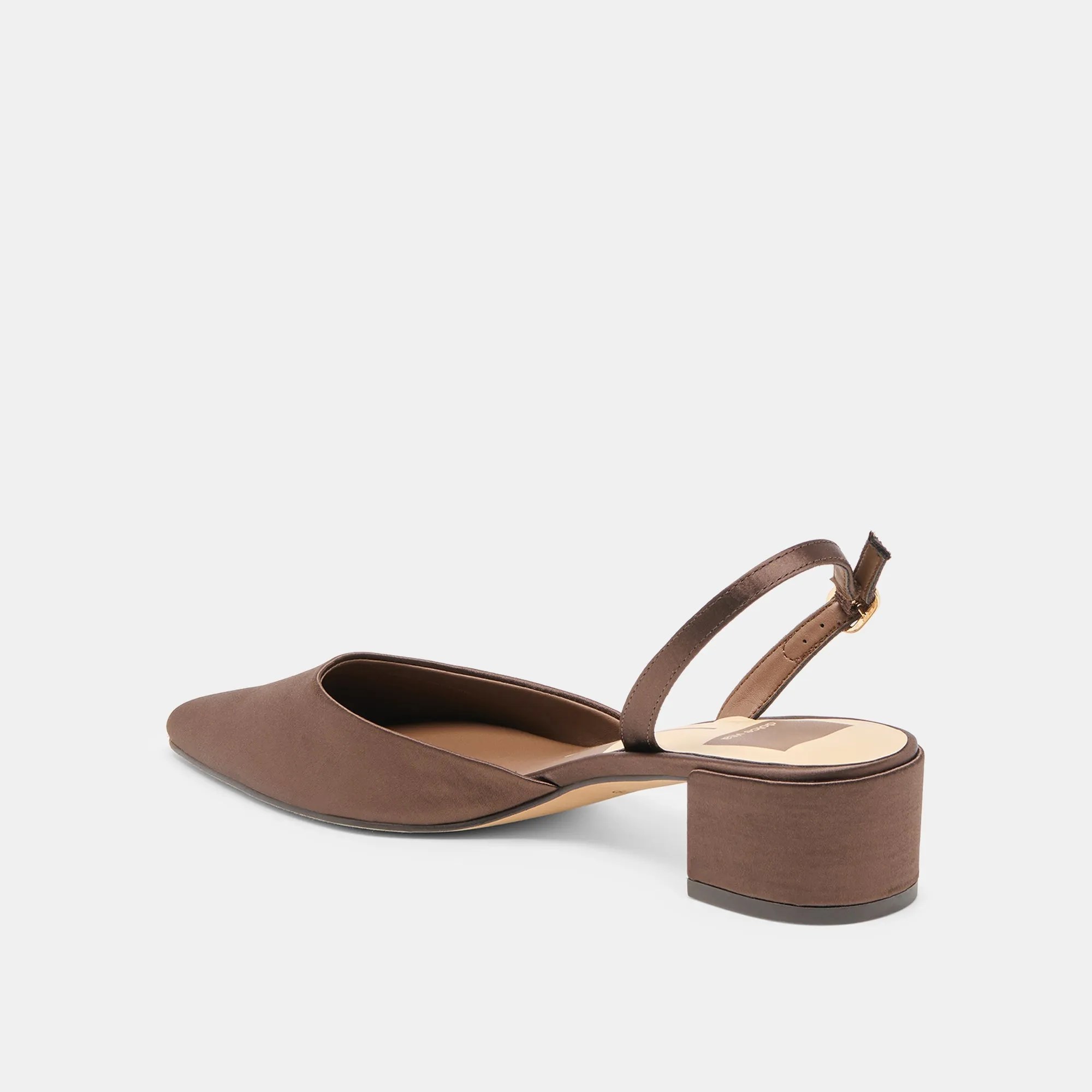 Classic Design Comfortable fit CAREL HEELS DK BROWN SATIN