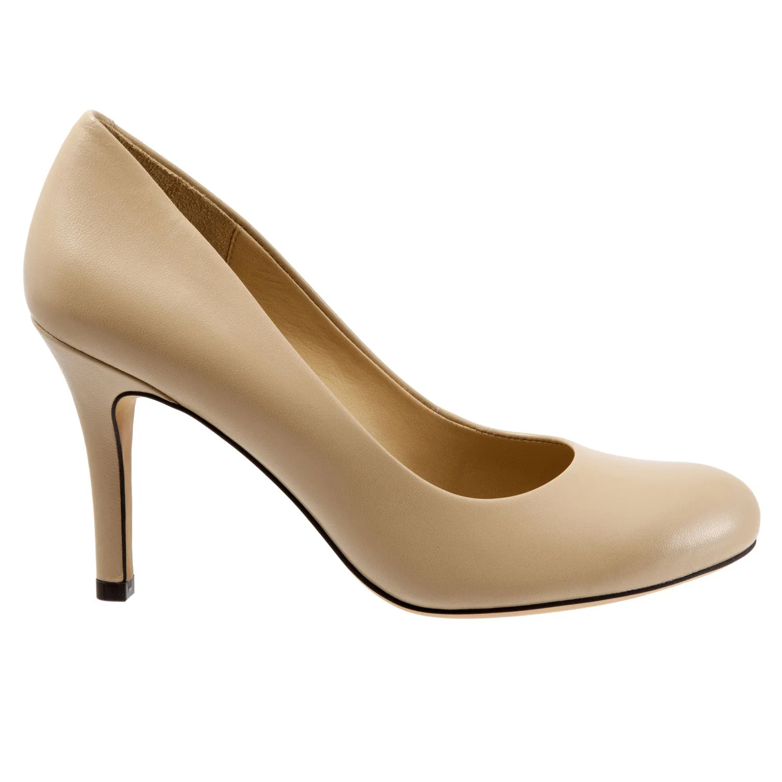 Trotters Gigi T1505-185 Womens Beige Leather Slip On Pumps Heels Shoes Soft Memory Foam Heels Bold Open Toe Heels
