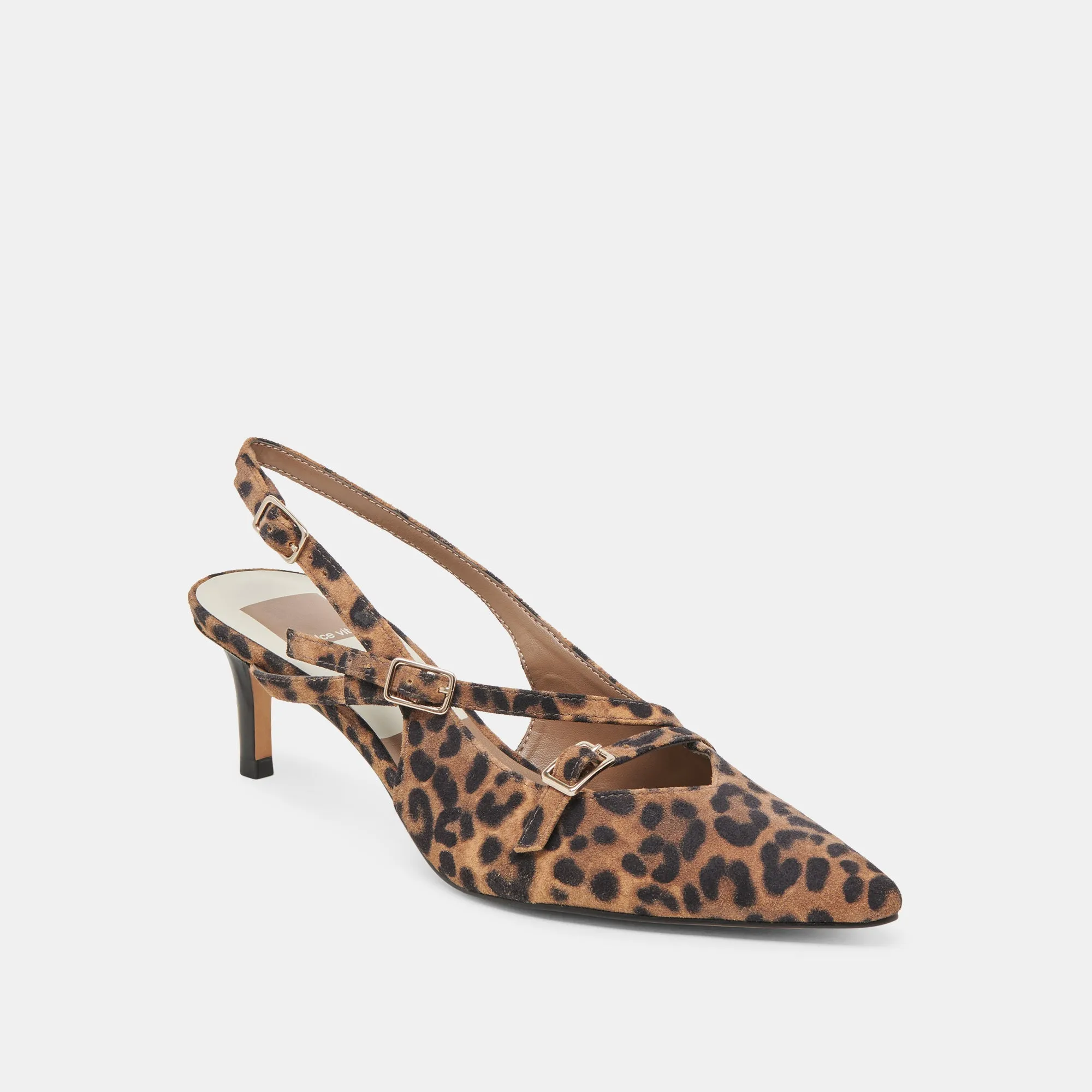 Sleek Leather Pumps PAMLA MID WIDE HEELS LEOPARD SUEDE