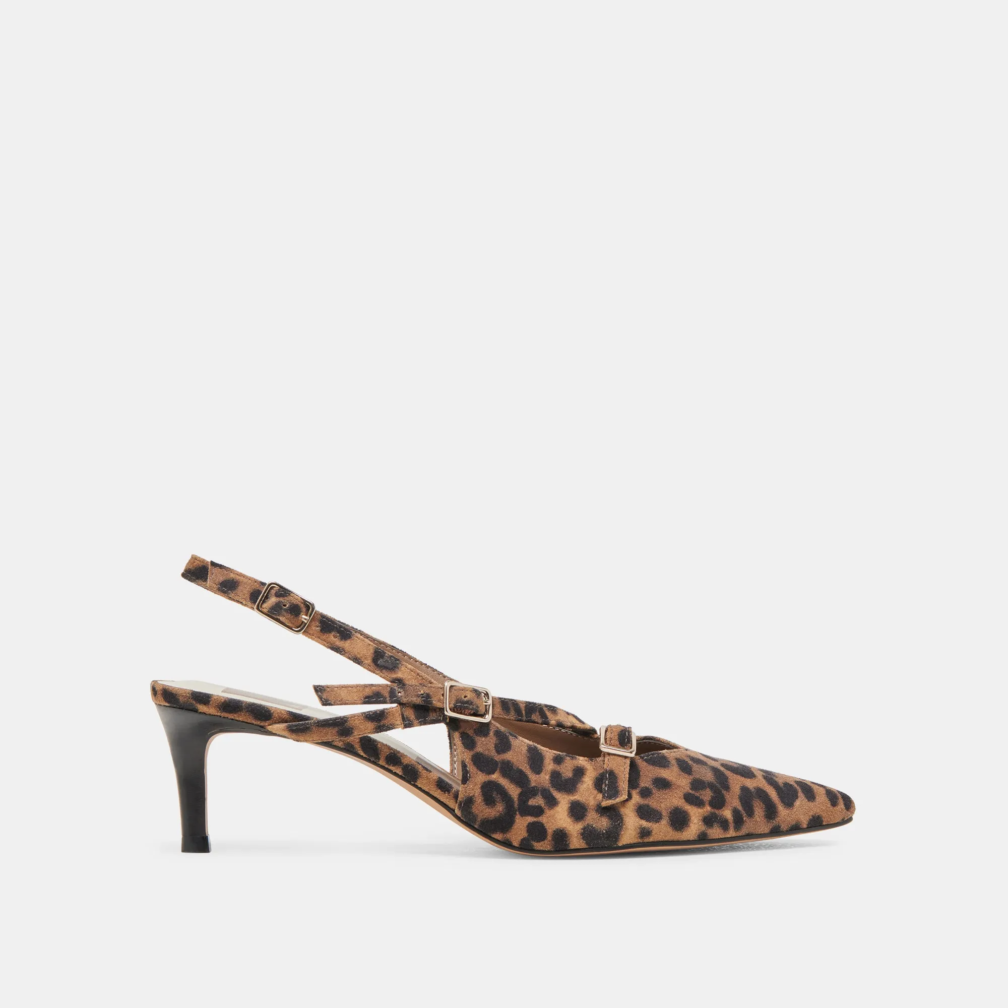 Ankle Support Luxury Heels for Office PAMLA MID WIDE HEELS LEOPARD SUEDE
