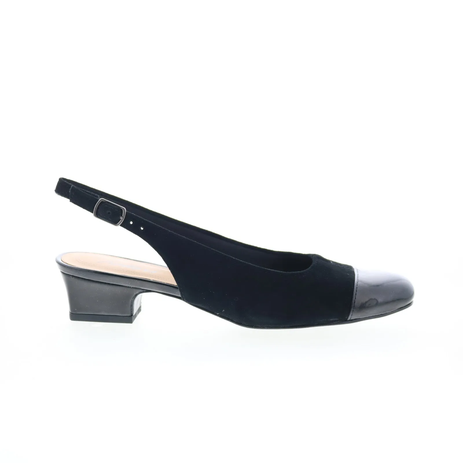 Trotters Dea T7001-048 Womens Black Extra Wide Slingback Heels Shoes Wide toe box Leather Upper