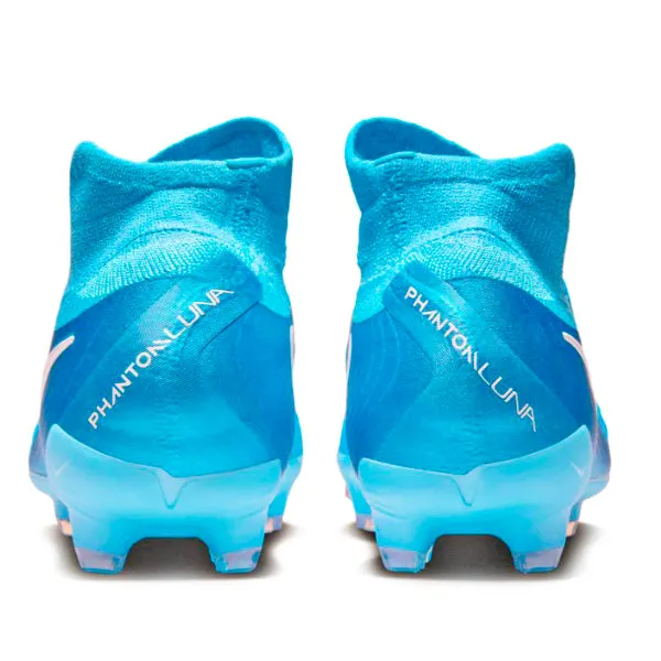 Support Padding Hard Ground Nike Phantom Luna II Pro FG Soccer Cleats (Blue Fury/White)