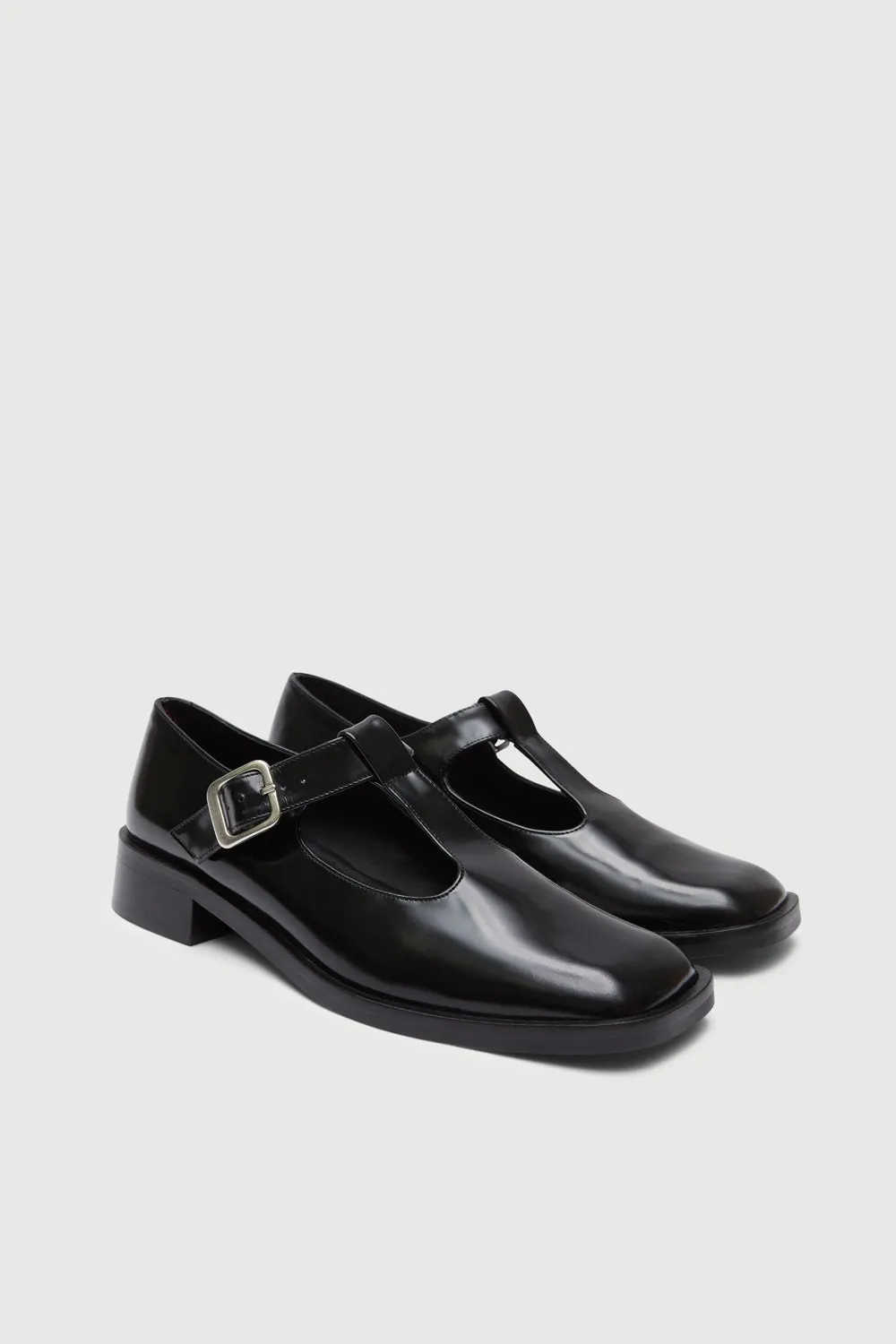 Lucy T-Bar in Black Leather Travel Pair Father Of The Bride