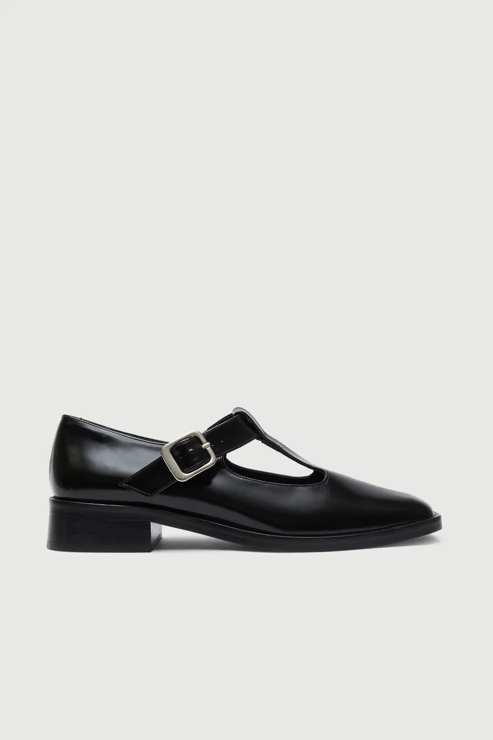 Suede Material Lucy T-Bar in Black Leather