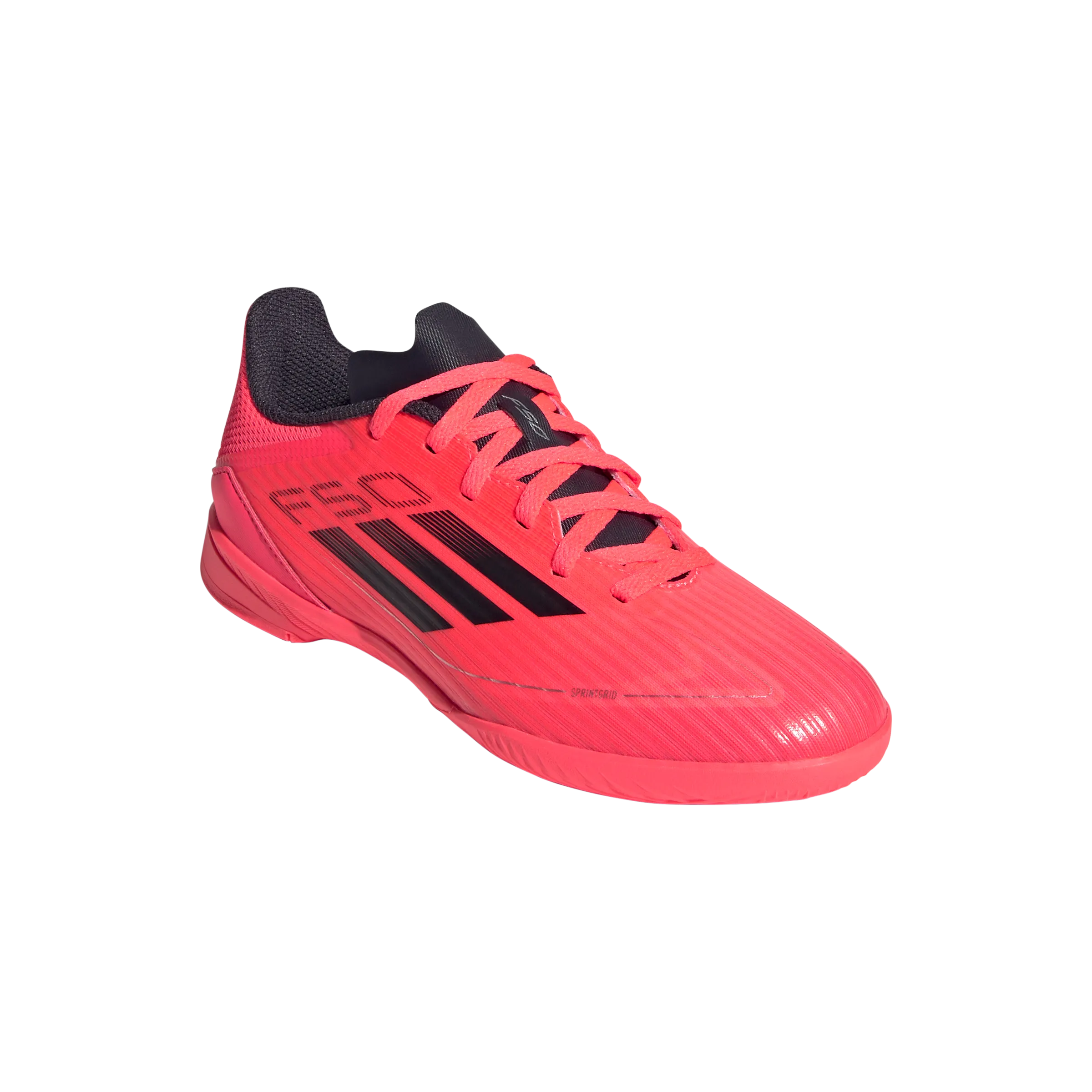 Adidas F50 League Indoor Junior Football Shoes (Turbo/Aurora Black/Platinum Metallic) Dynamic silhouette