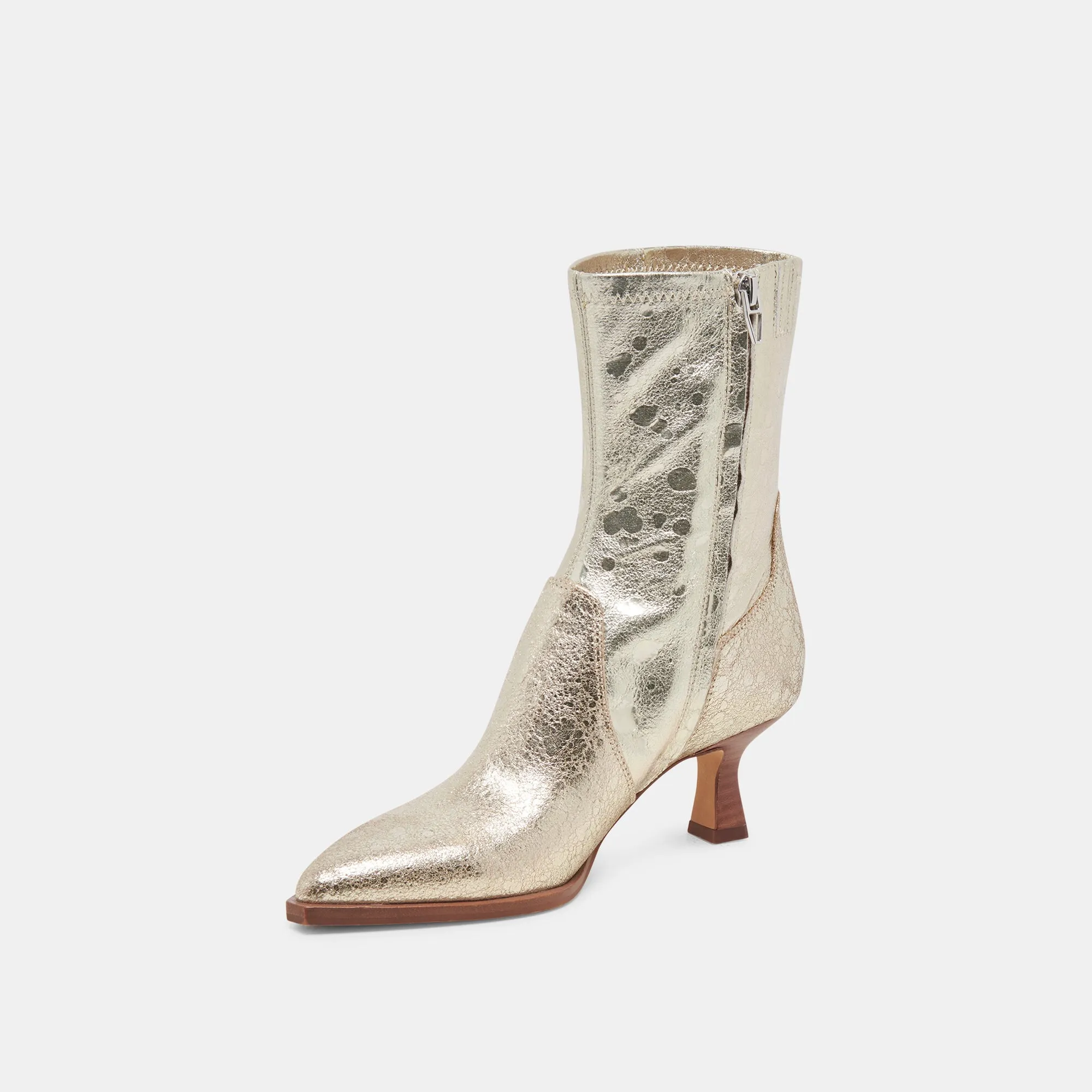 ARYA WIDE CALF BOOTS LIGHT GOLD DISTRESSED LEATHER City Travel Cool Seasons