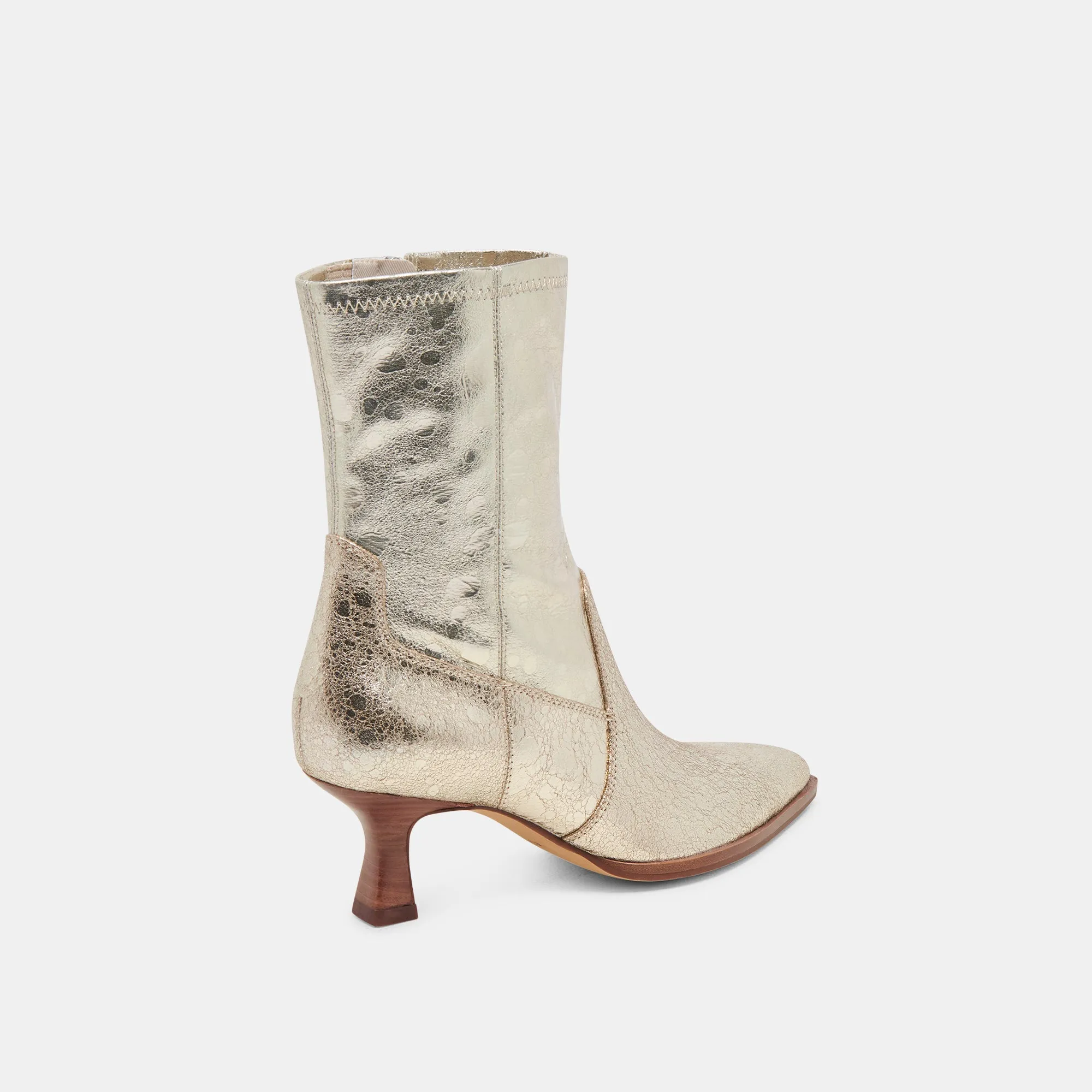ARYA WIDE CALF BOOTS LIGHT GOLD DISTRESSED LEATHER Solid Stitching Daytime Wear
