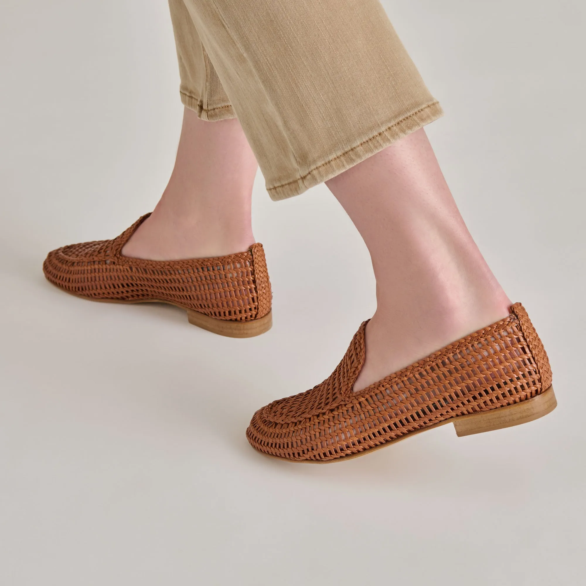 Padded Bride Side ARMOND FLATS COGNAC WOVEN LEATHER
