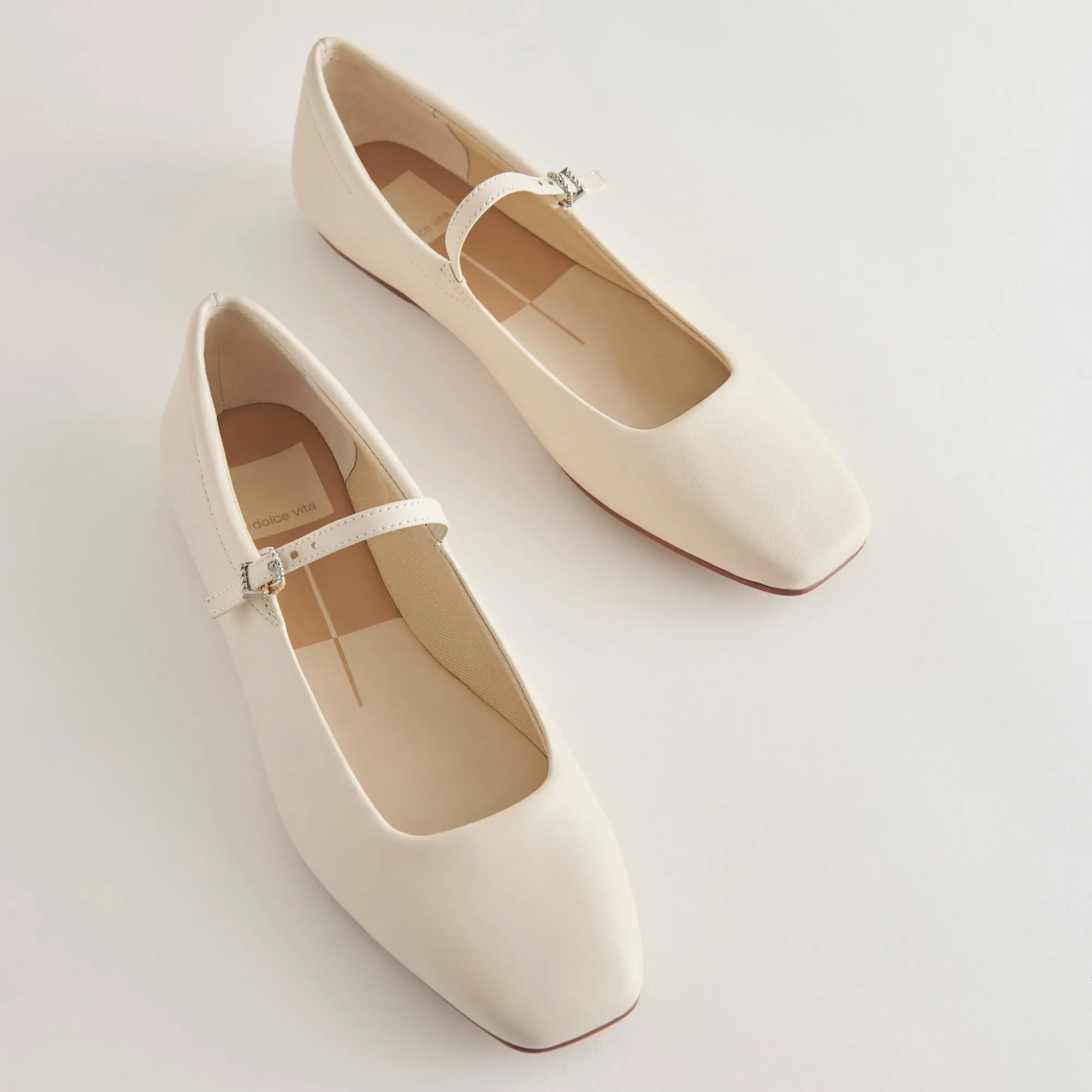 REYES WIDE BALLET FLATS IVORY LEATHER Joy Glow