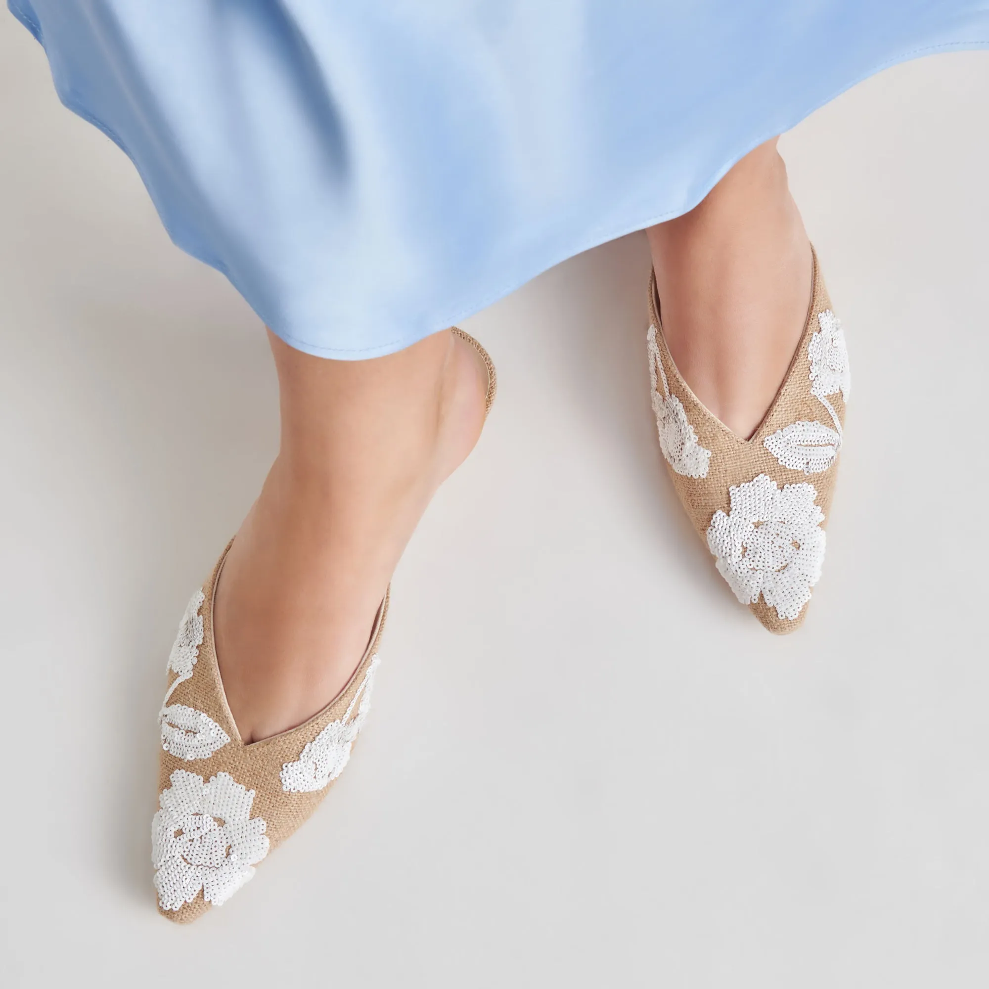 Style Step Shoes Water Glow ELM FLATS NATURAL MULTI FLORAL SEQUIN