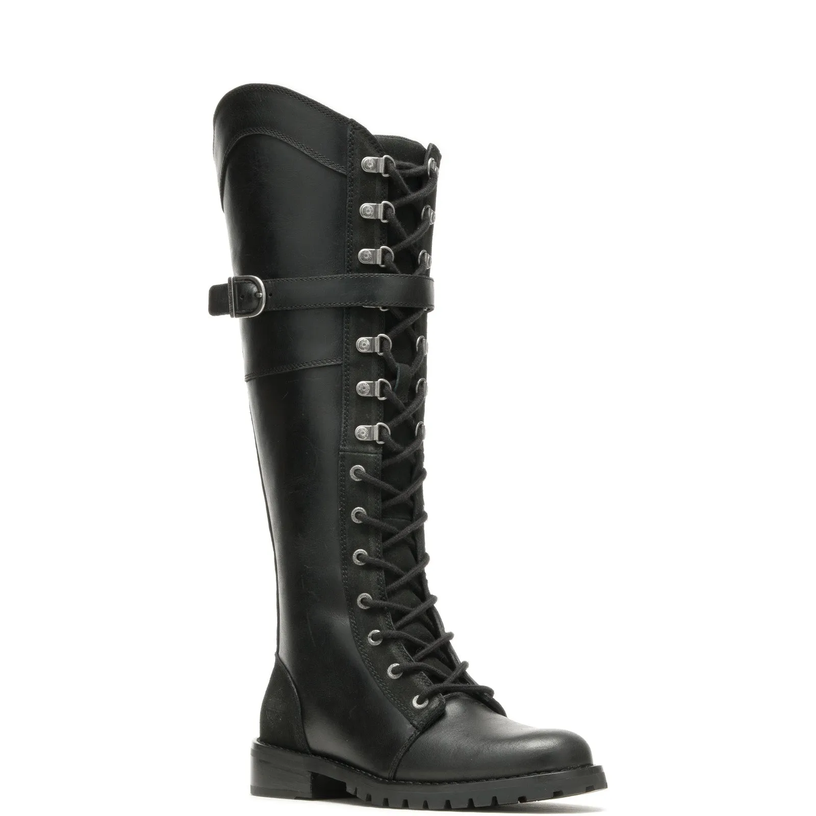 Harley-Davidson Bradner Lace D87261 Womens Black Leather Motorcycle Boots Solid Stitching