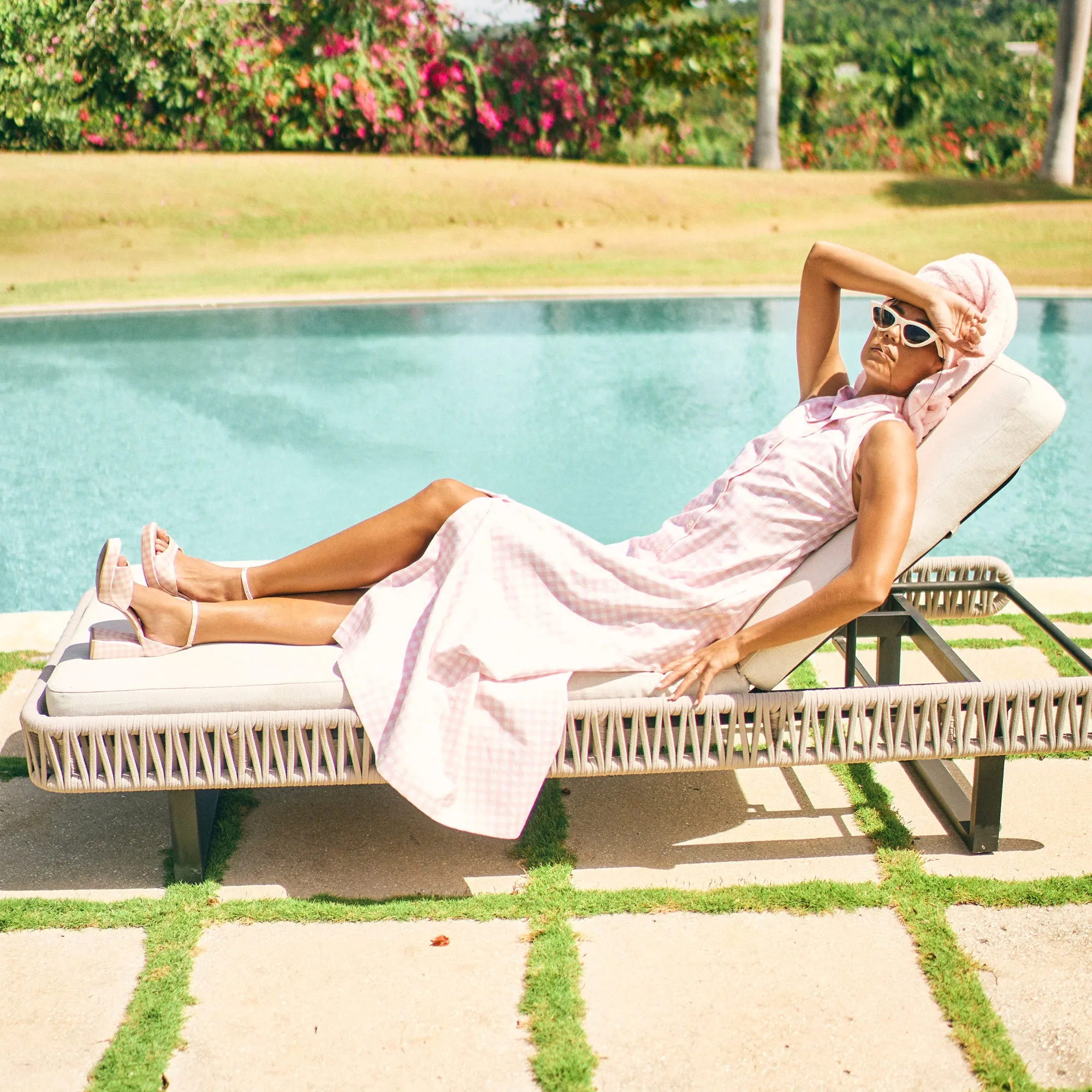 Shockproof PANDRO X BYRDIE GOLF HEELS PINK PLAID GINGHAM
