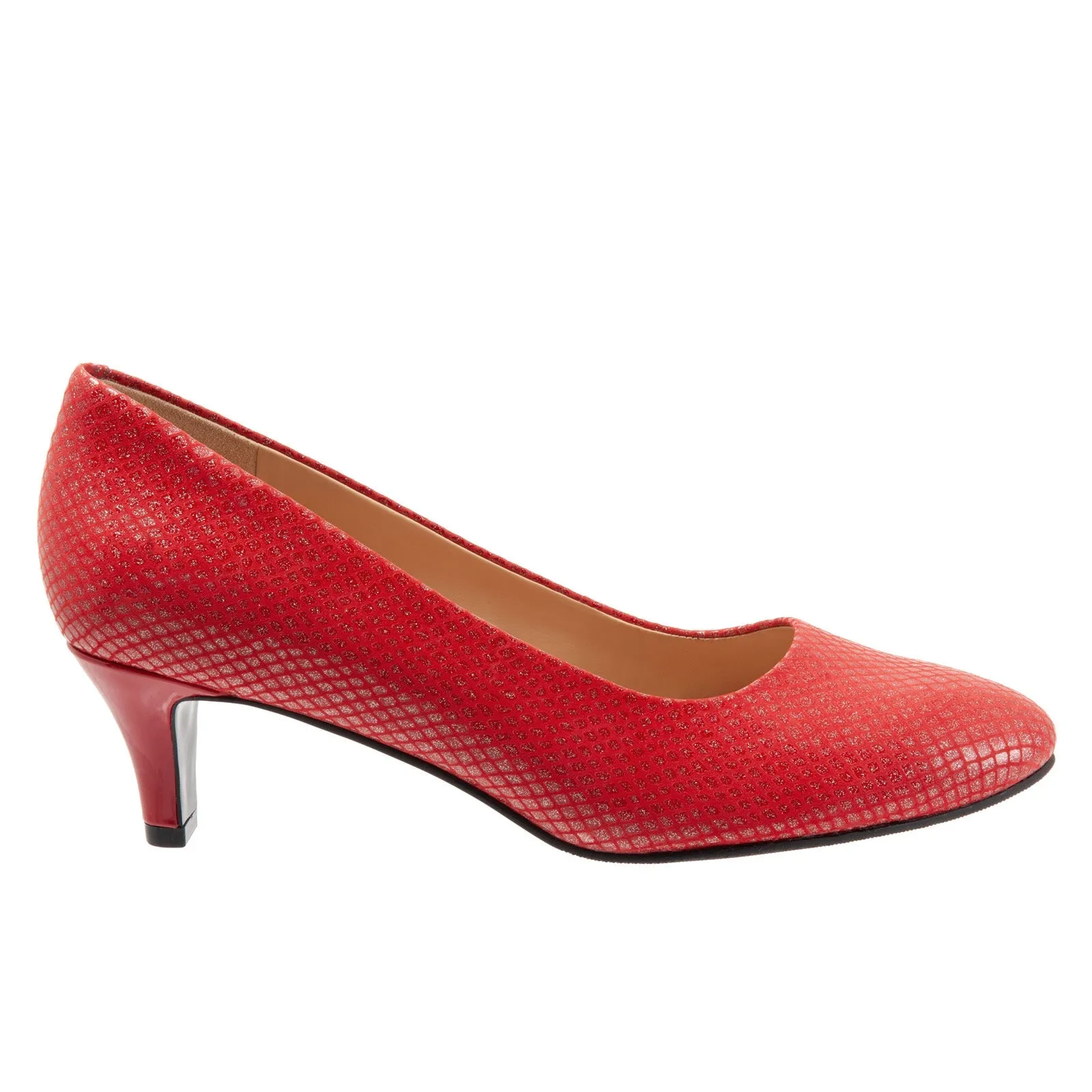 Trotters Fab T1905-600 Womens Red Wide Leather Slip On Pumps Heels Shoes Removable Footbed