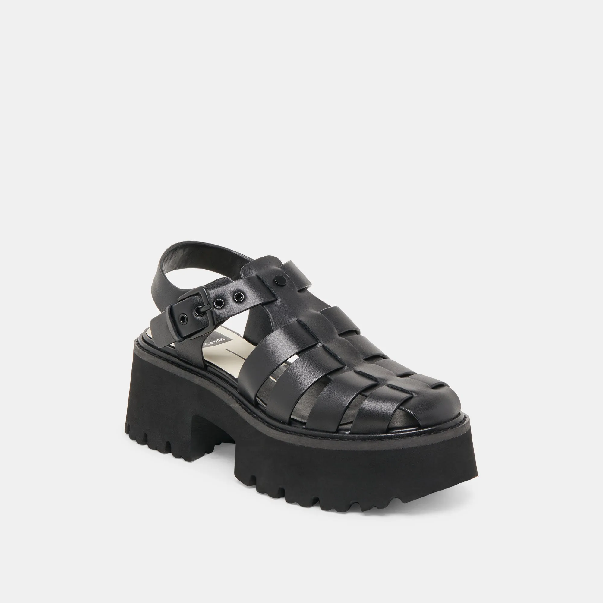 LASLY TONAL SANDALS BLACK LEATHER Zero Weight Stretch fit