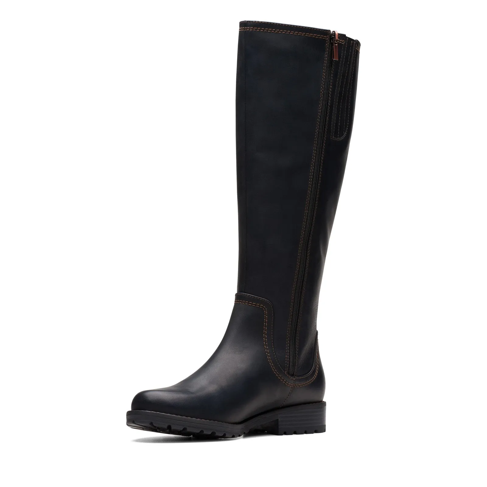 Clarks Aspra HI 26174955 Womens Black Leather Zipper Knee High Boots Comfort Oriented