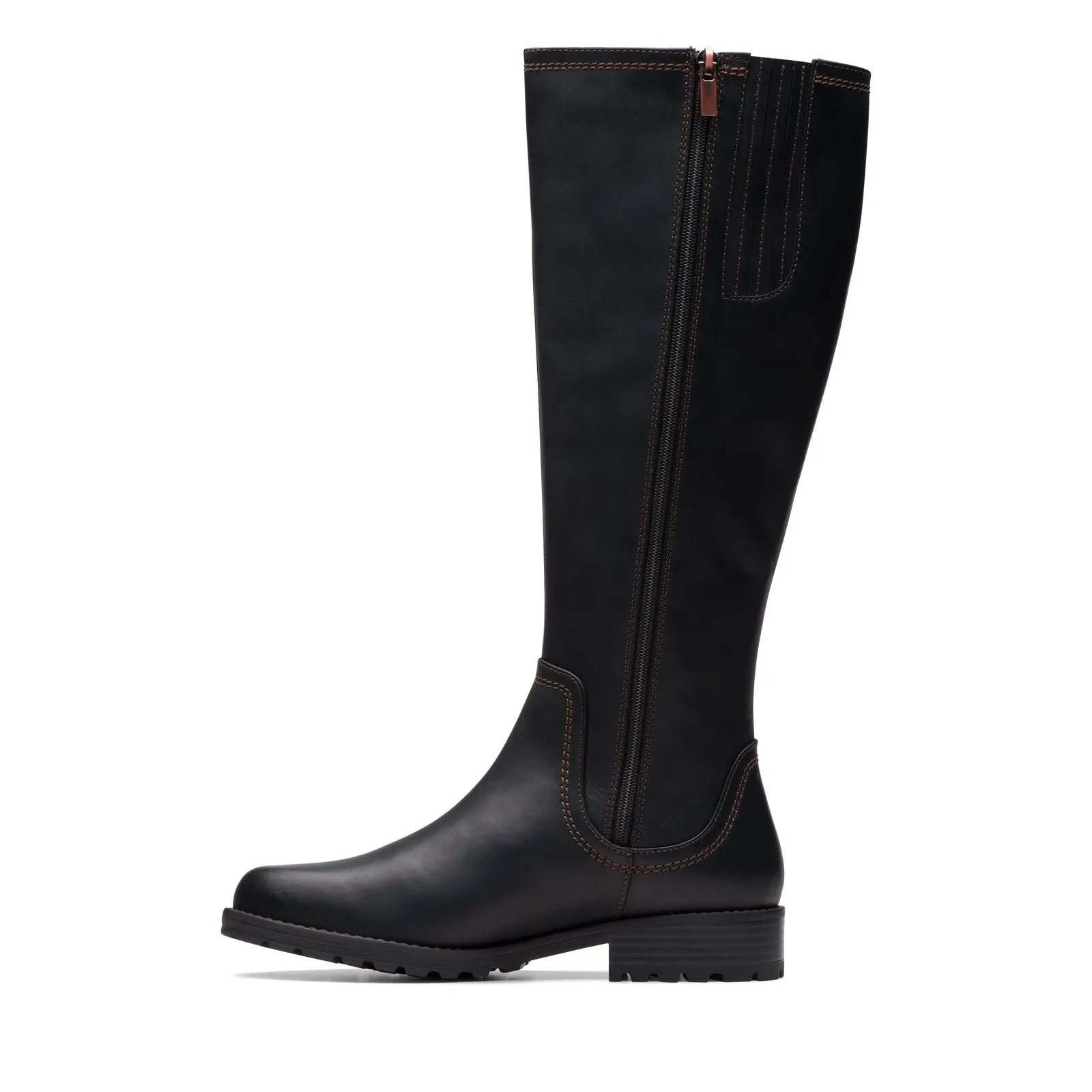 Classic Color Clarks Aspra HI 26174955 Womens Black Leather Zipper Knee High Boots