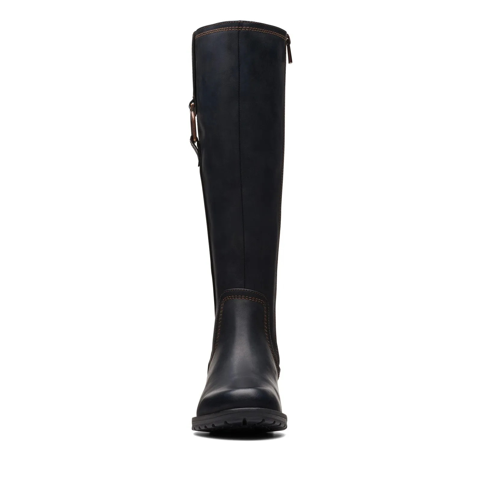 Clarks Aspra HI 26174955 Womens Black Leather Zipper Knee High Boots Shock-absorbing Tough Exterior
