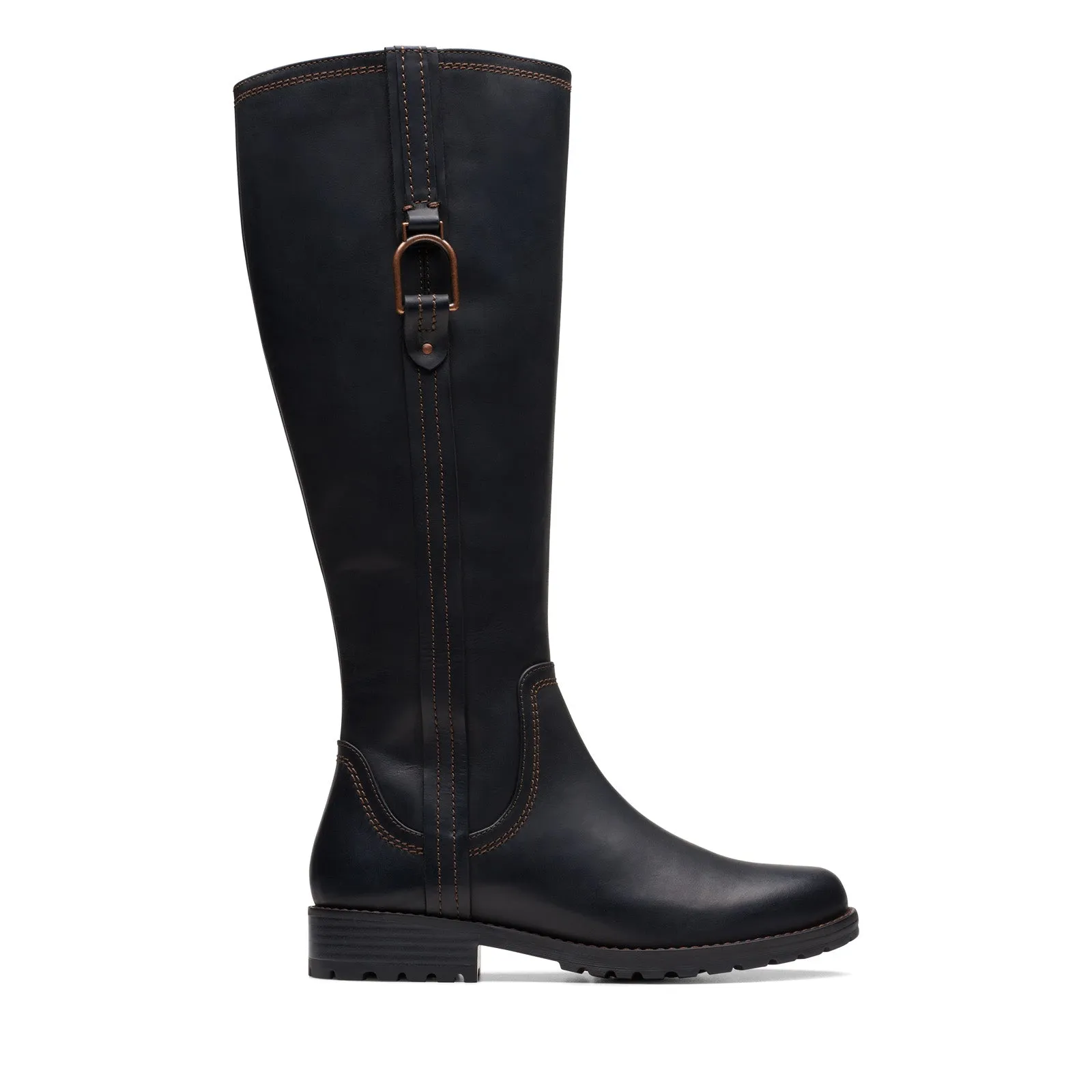 Daily Wear Transitional Look Clarks Aspra HI 26174955 Womens Black Leather Zipper Knee High Boots