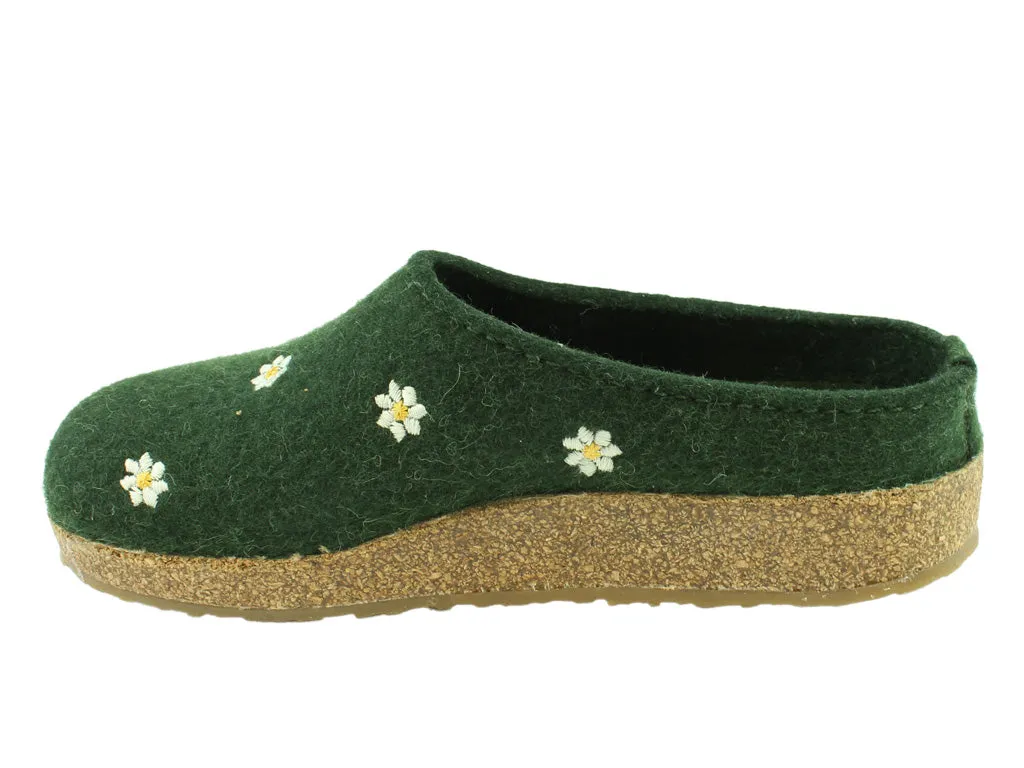 Comfort toe Leg Slim Haflinger Clogs Grizzly Margherita Daisy Green