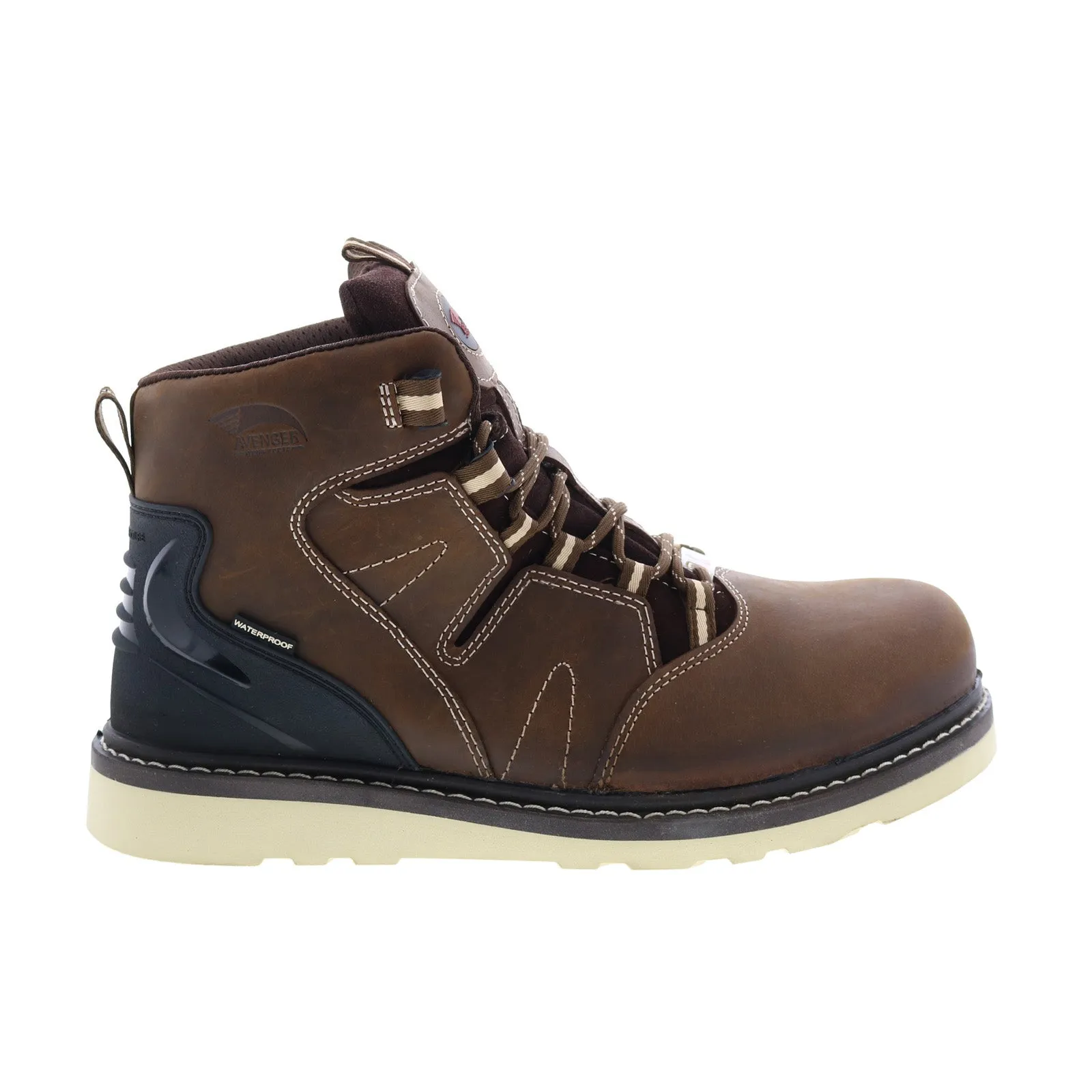 Avenger Wedge Soft Toe Electric Hazard PR WP 6" A7606 Mens Brown Work Boots Structured Fit Comfortable Flex
