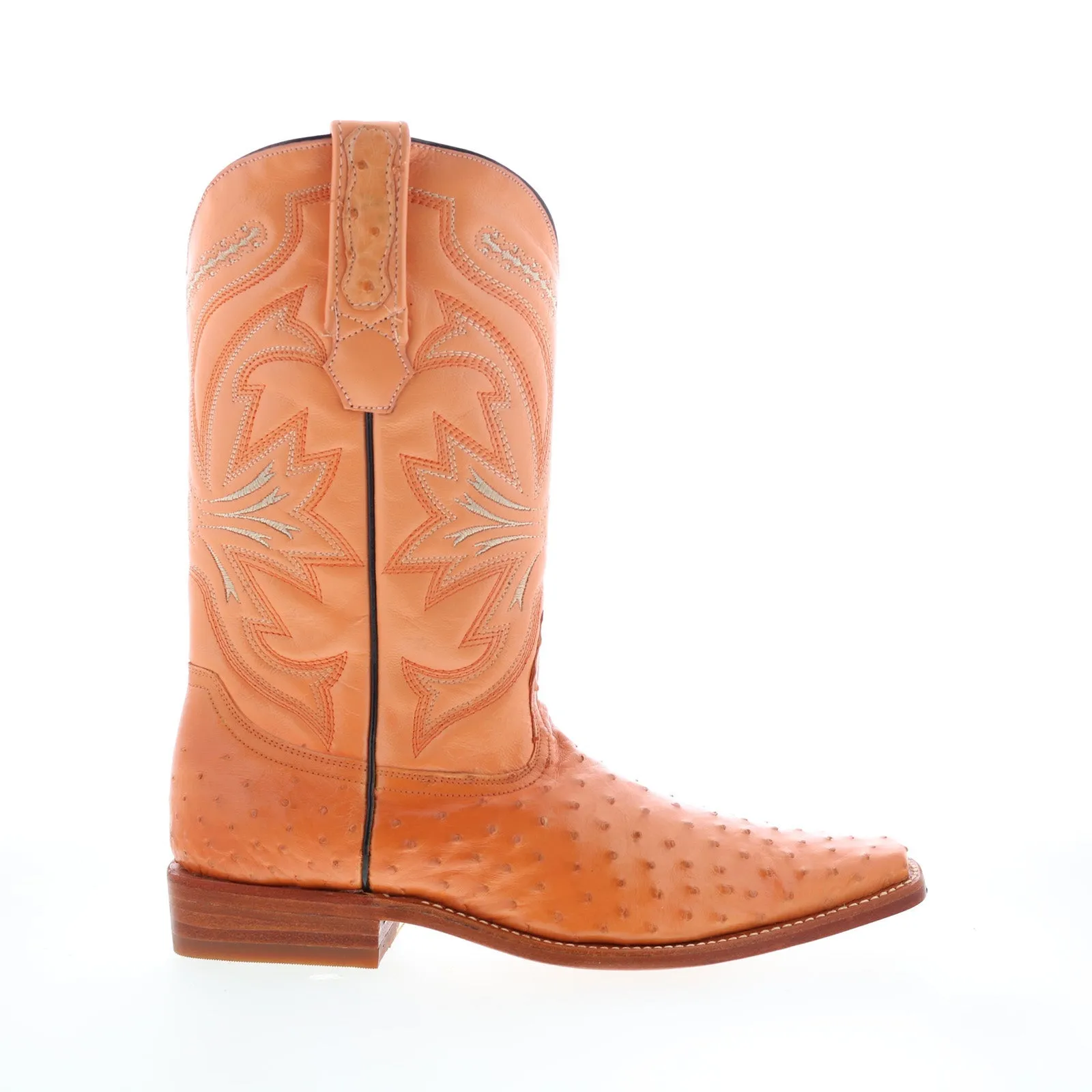 Construction Grade All-Purpose Footwear Los Altos Versace Square Toe Ostrich Mens Orange Wide Cowboy Western Boots