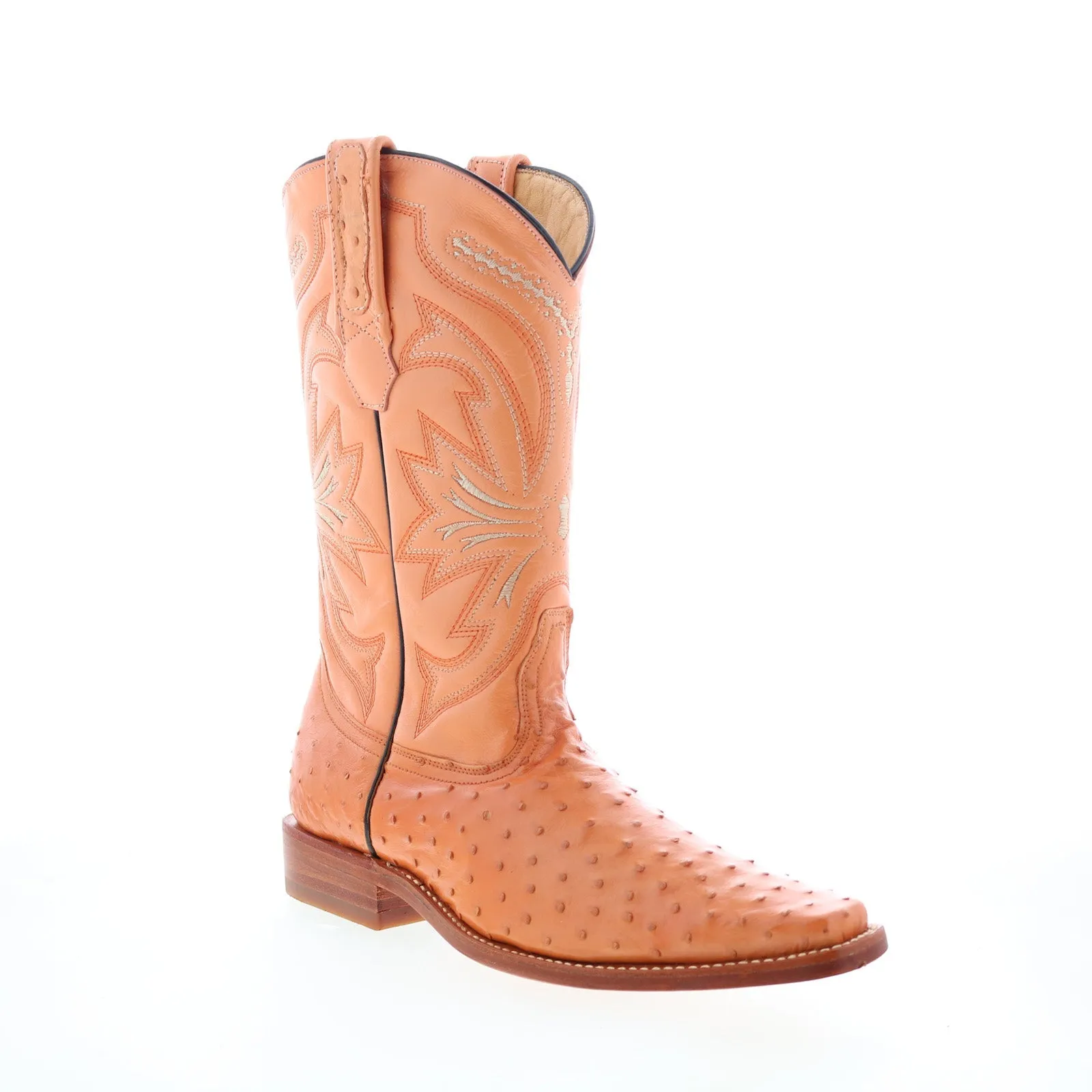 Los Altos Versace Square Toe Ostrich Mens Orange Wide Cowboy Western Boots Modern Cut Casual Look