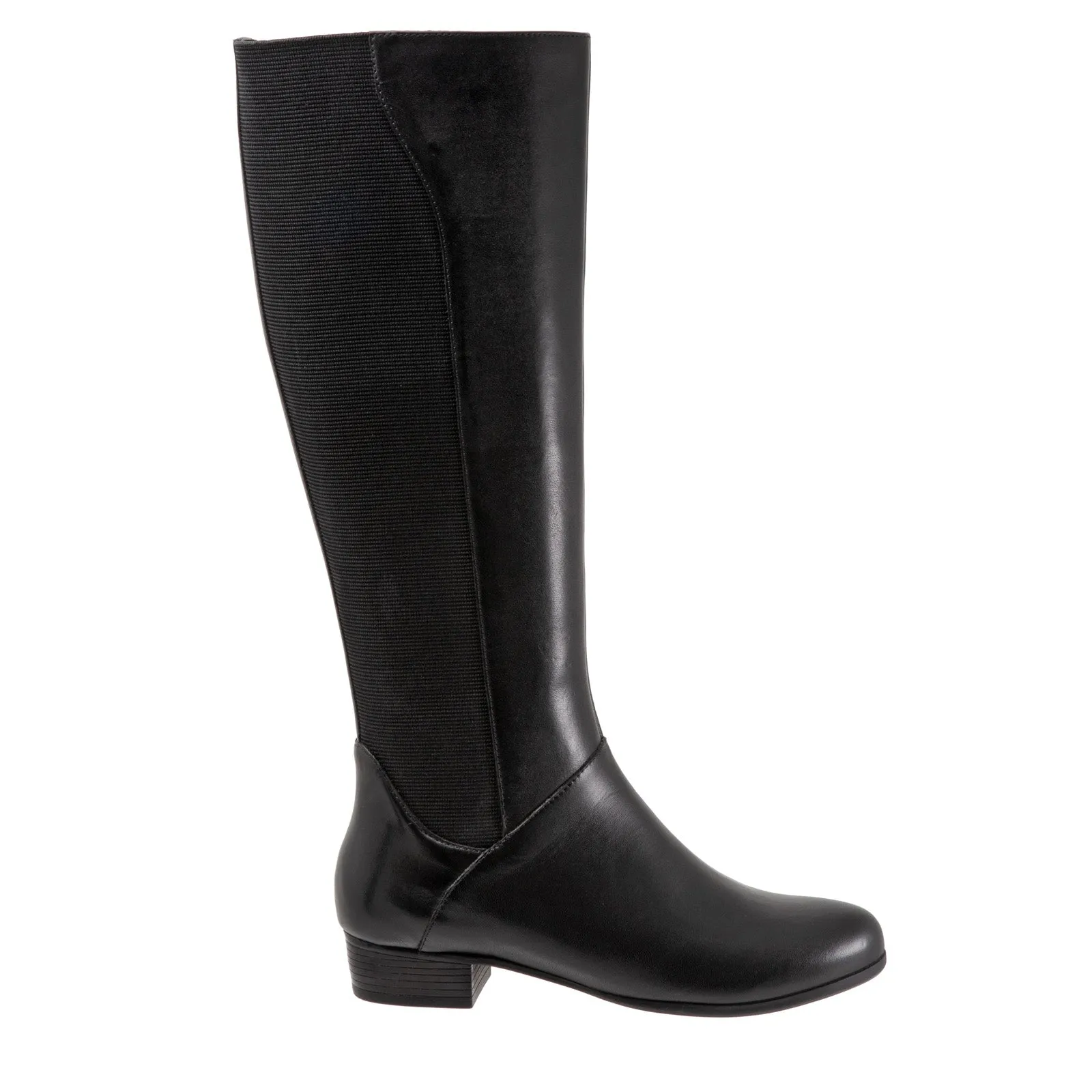 Padded Footbed Trotters Misty T2165-001 Womens Black Wide Leather Zipper Knee High Boots