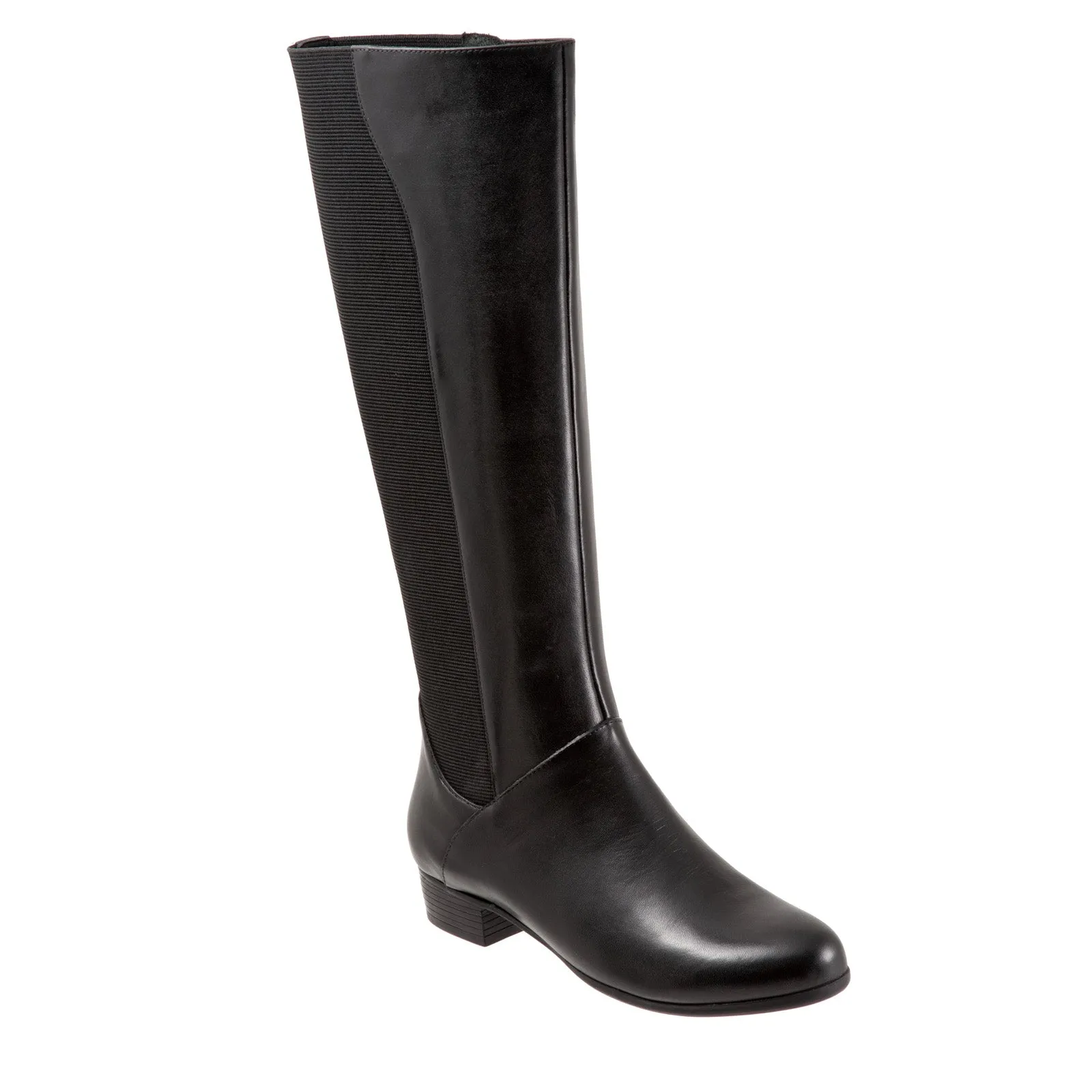Ankle Support Trotters Misty T2165-001 Womens Black Wide Leather Zipper Knee High Boots
