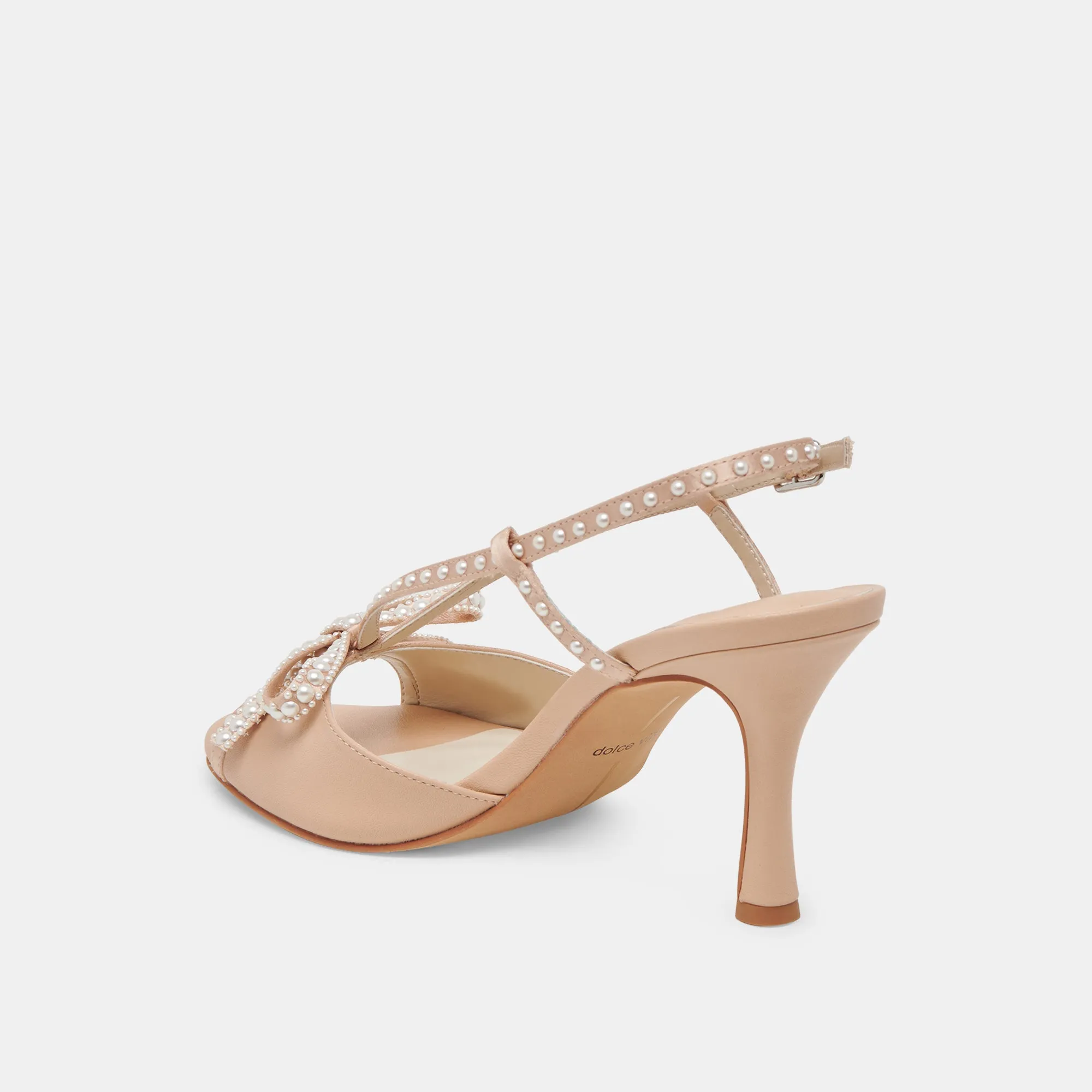 LONNY PEARL HEELS BLUSH SATIN Classic White Heels Embellished Wedding Shoes