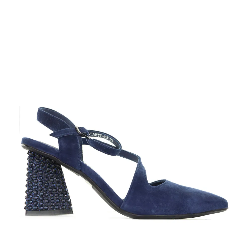 DJANGO & JULIETTE LAHTI NAVY SUEDE Clear High Heels
