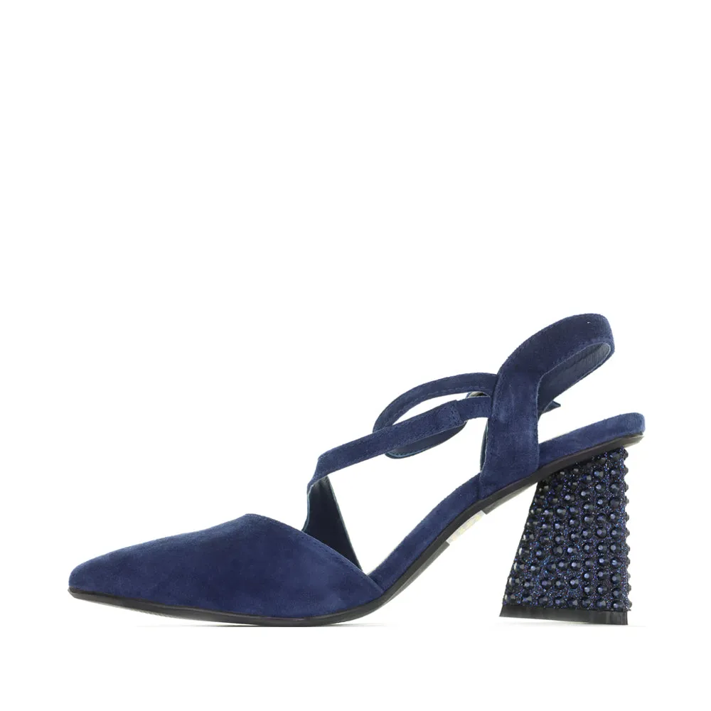 DJANGO & JULIETTE LAHTI NAVY SUEDE Vegan Heels mesh construction