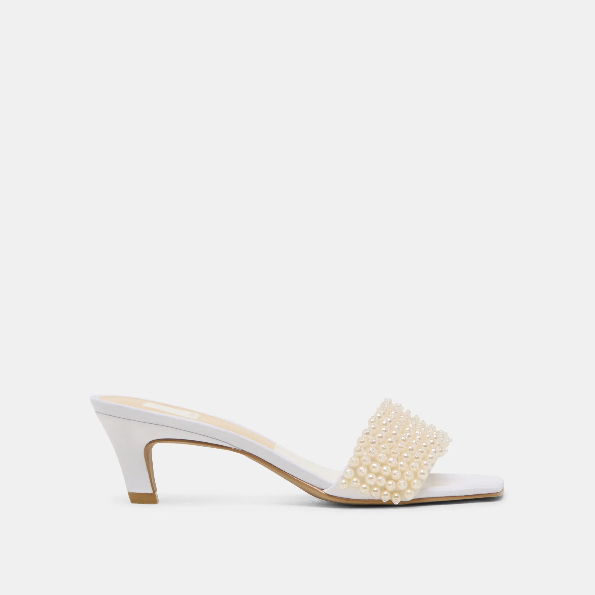 REXA PEARL HEELS OFF WHITE SATIN Easy To Clean