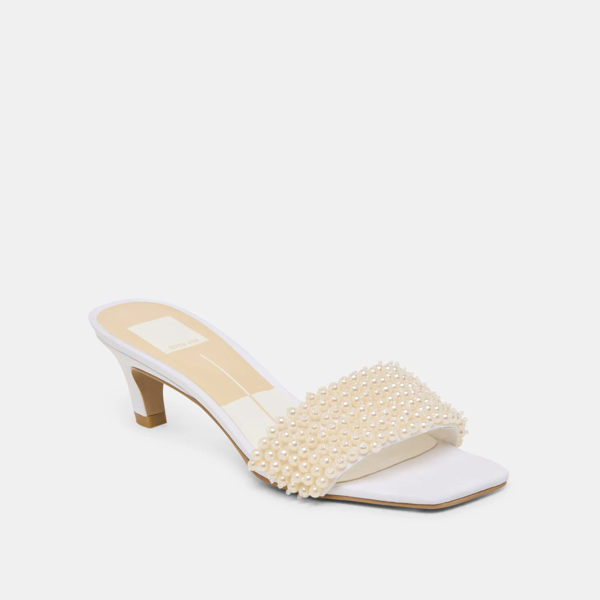 REXA PEARL HEELS OFF WHITE SATIN Peep Toe Pumps