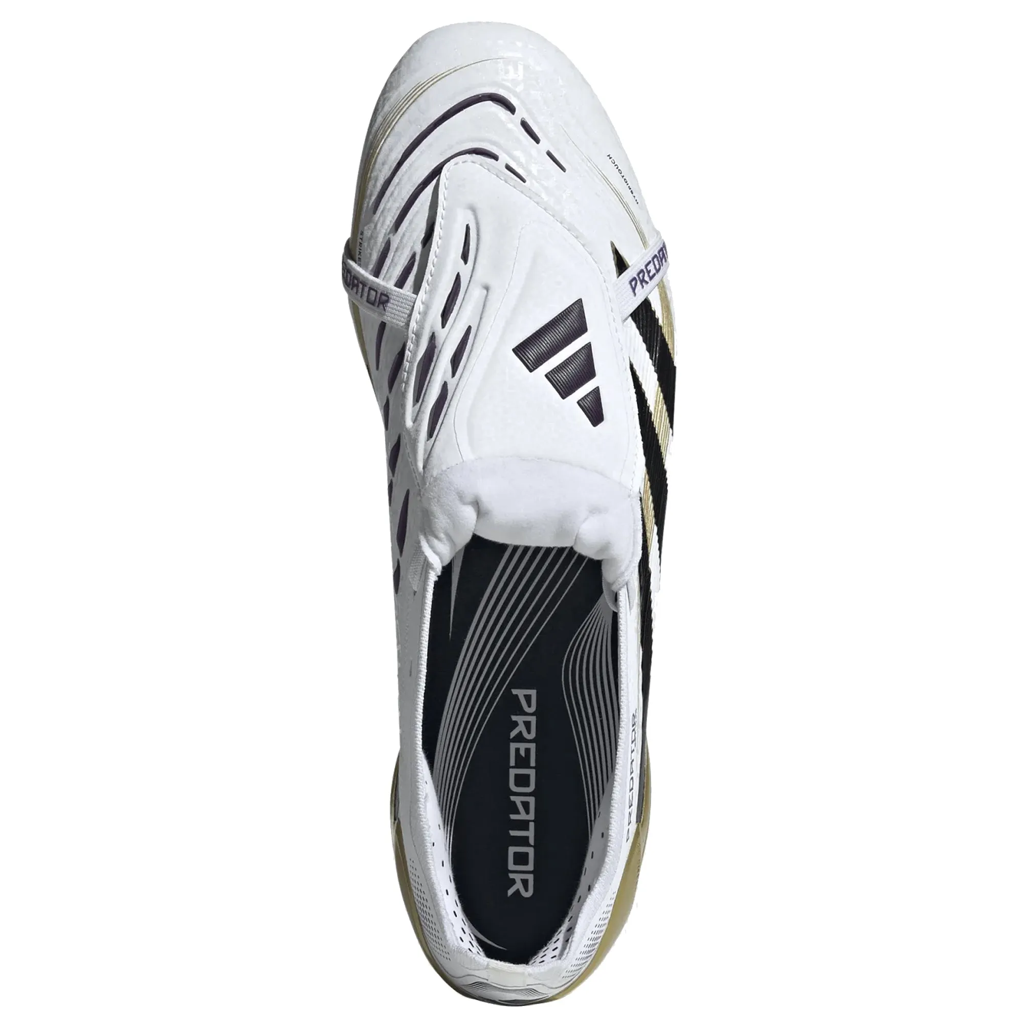 adidas Predator Elite FT Fold Tongue FG Soccer Cleats (White/Black/Metallic Gold) Toe Cushion