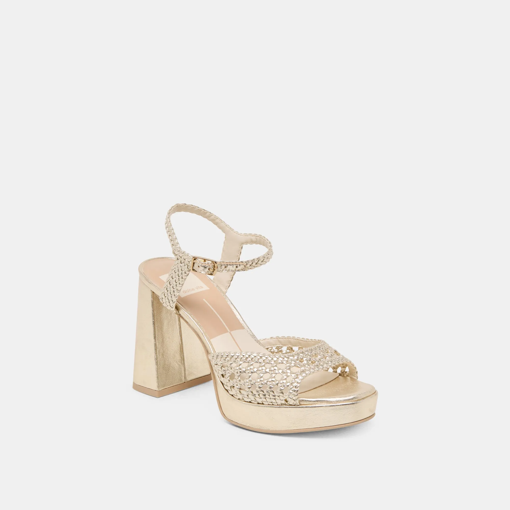 High Heel Sandals for Weddings PEYTEN HEELS LIGHT GOLD WOVEN STELLA