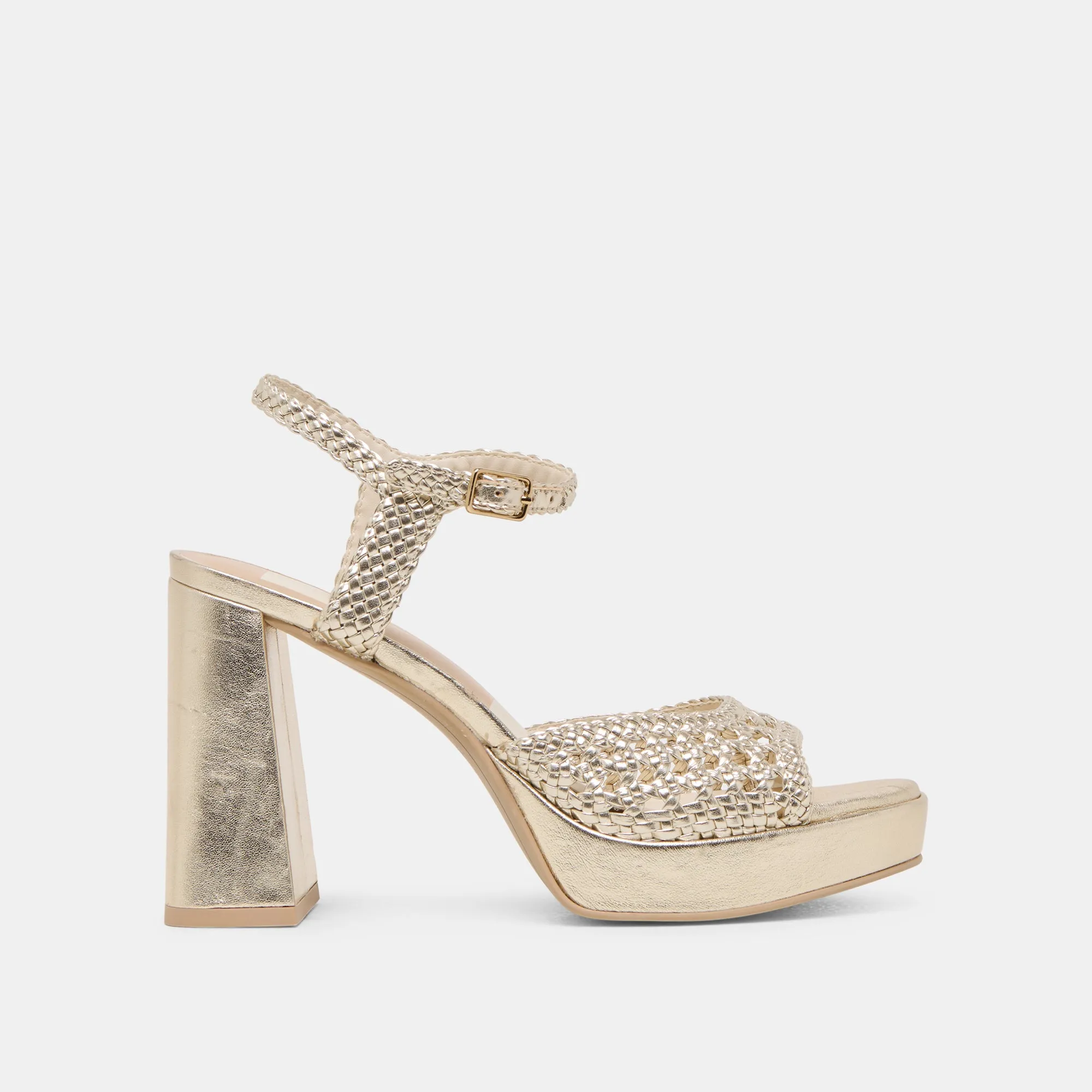 Black Leather Stilettos PEYTEN HEELS LIGHT GOLD WOVEN STELLA