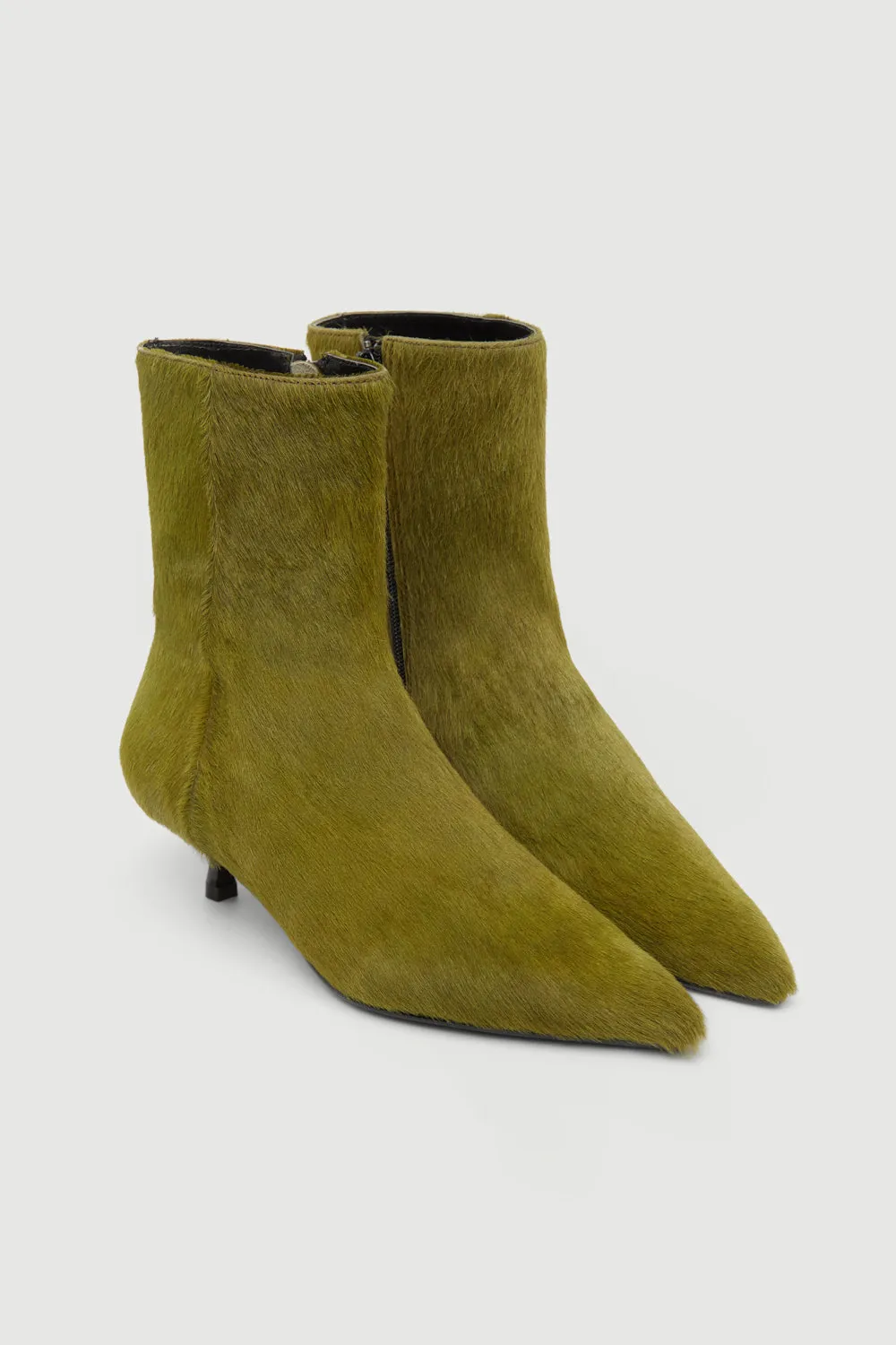 Paula Ankle Boots in Olive Calf Hair Outdoor Style Comfortable