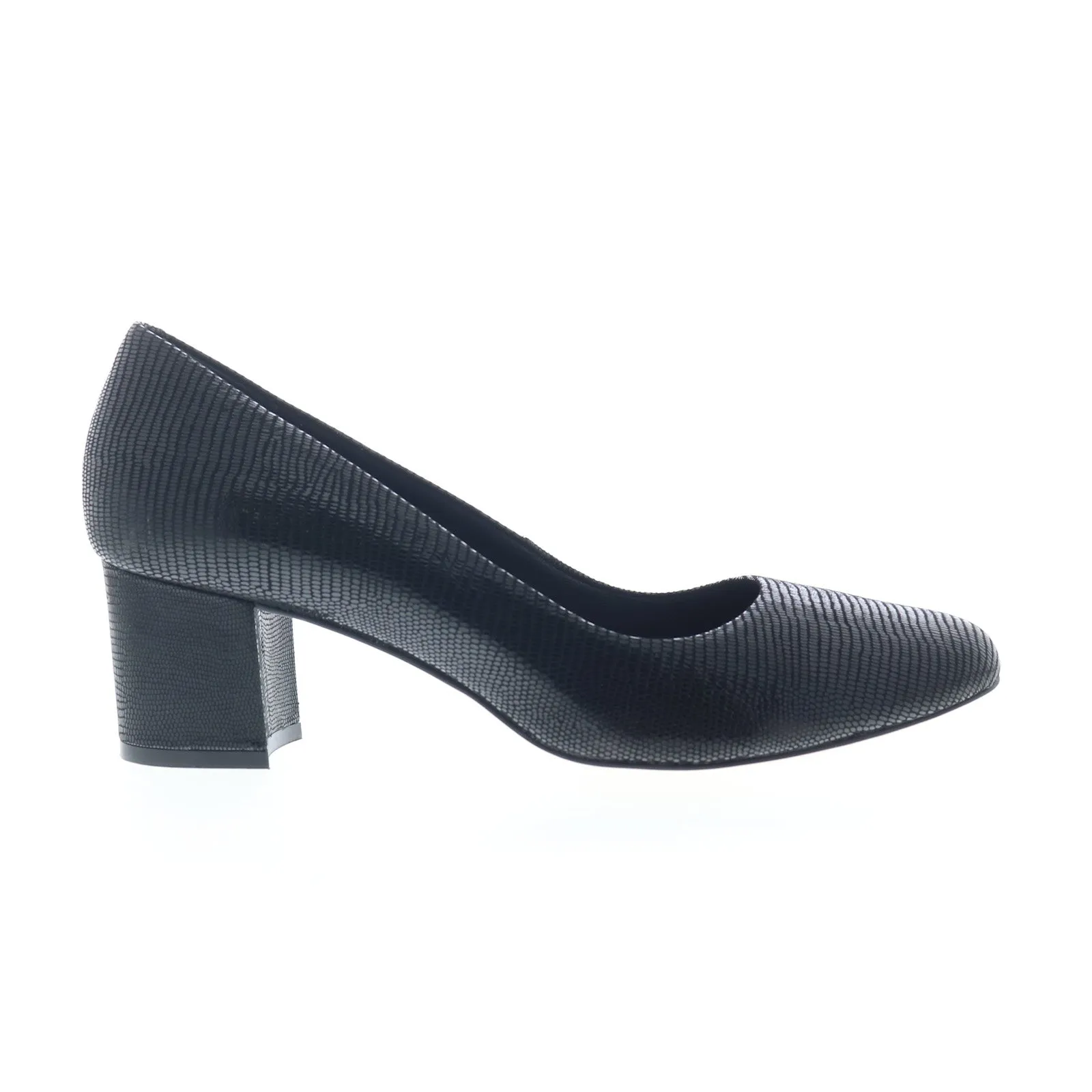 Ros Hommerson Jessica 75081-P1 Womens Black Wide Leather Pumps Heels Shoes Casual Wedding Heels