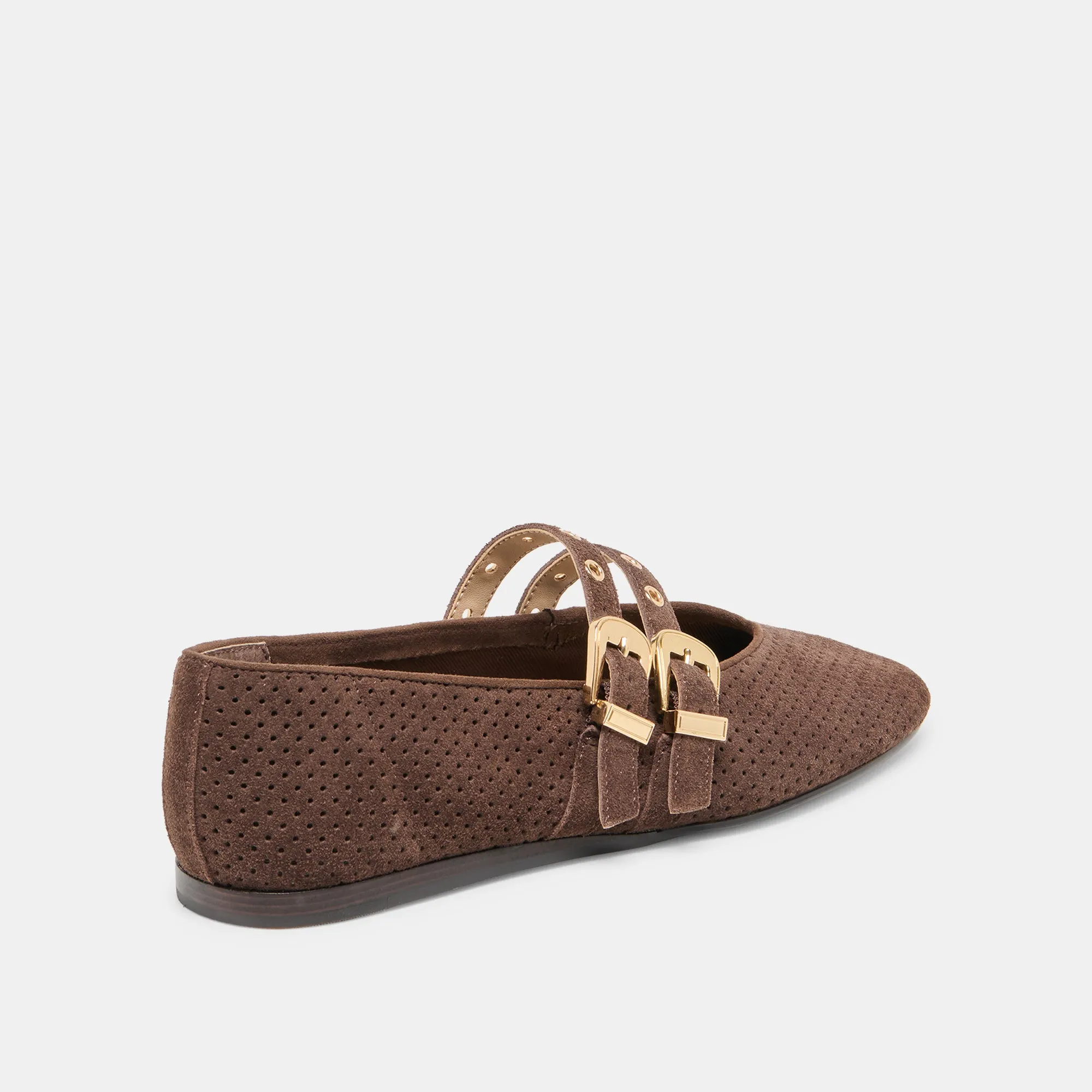 Elastic Fit BAYLEE GROMMET BALLET FLATS DK BROWN PERFORATED SUEDE