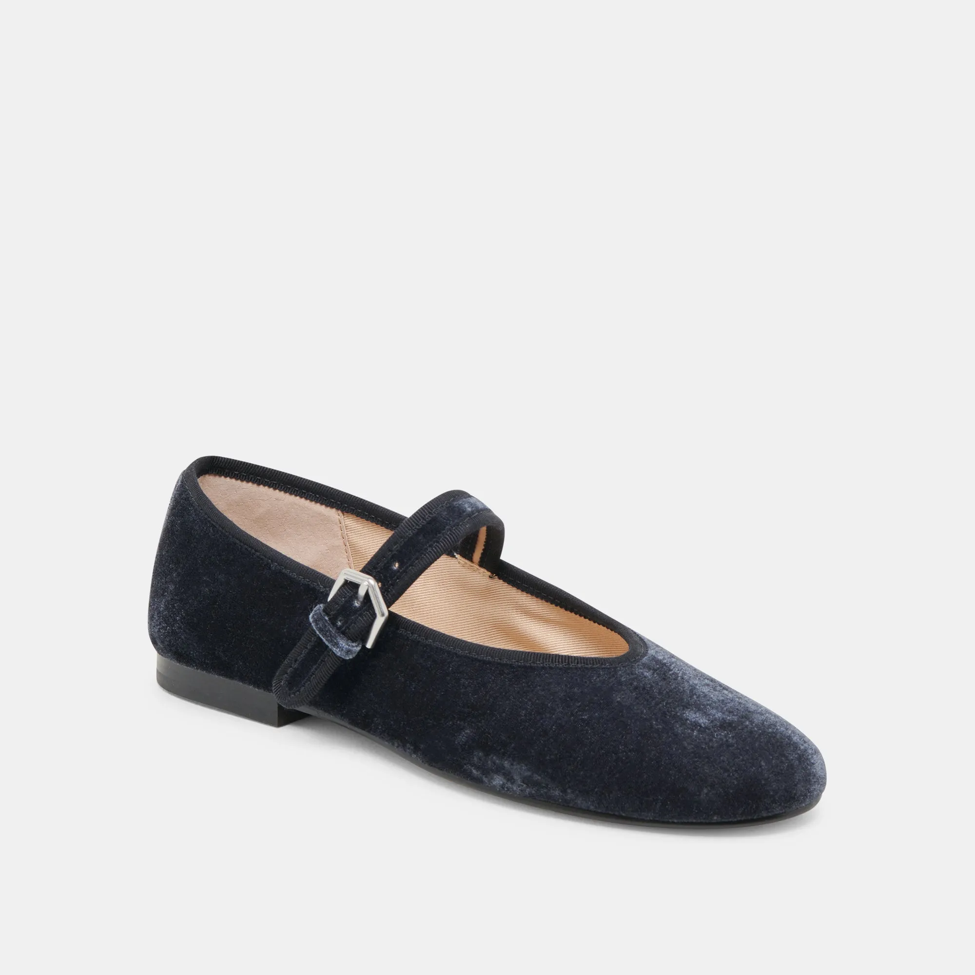 ROSLYN BALLET FLATS DUSTY BLUE VELVET Drink Glow Love Step