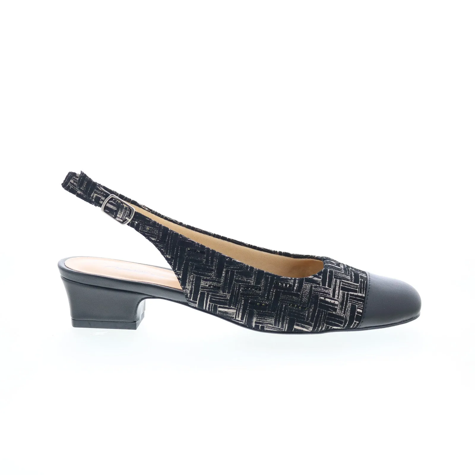 Romantic Wedding Shoes Stable Structure Trotters Dea T7001-013 Womens Black Extra Wide Slingback Heels Shoes