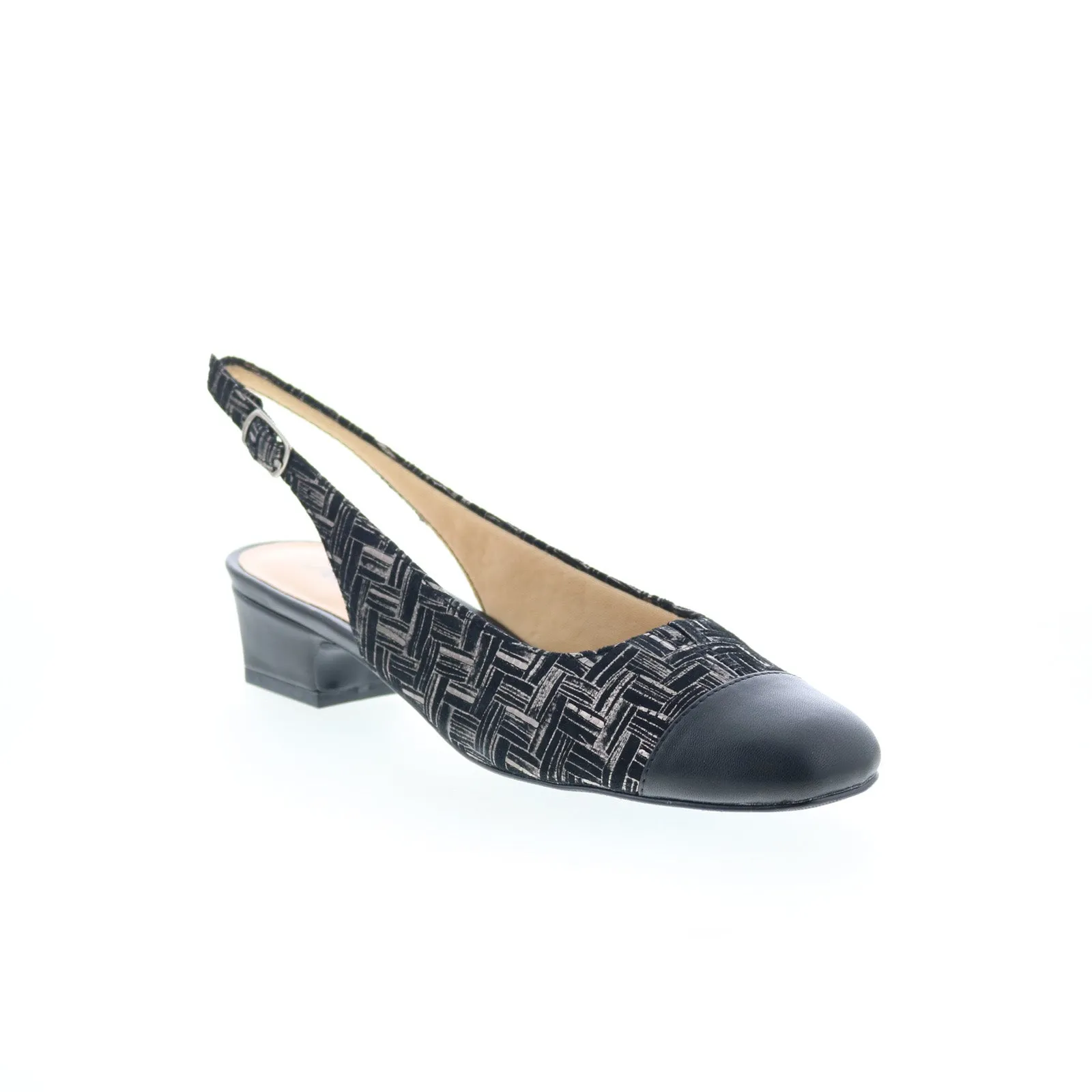 Trotters Dea T7001-013 Womens Black Extra Wide Slingback Heels Shoes Flexible Sole Contoured Footbed