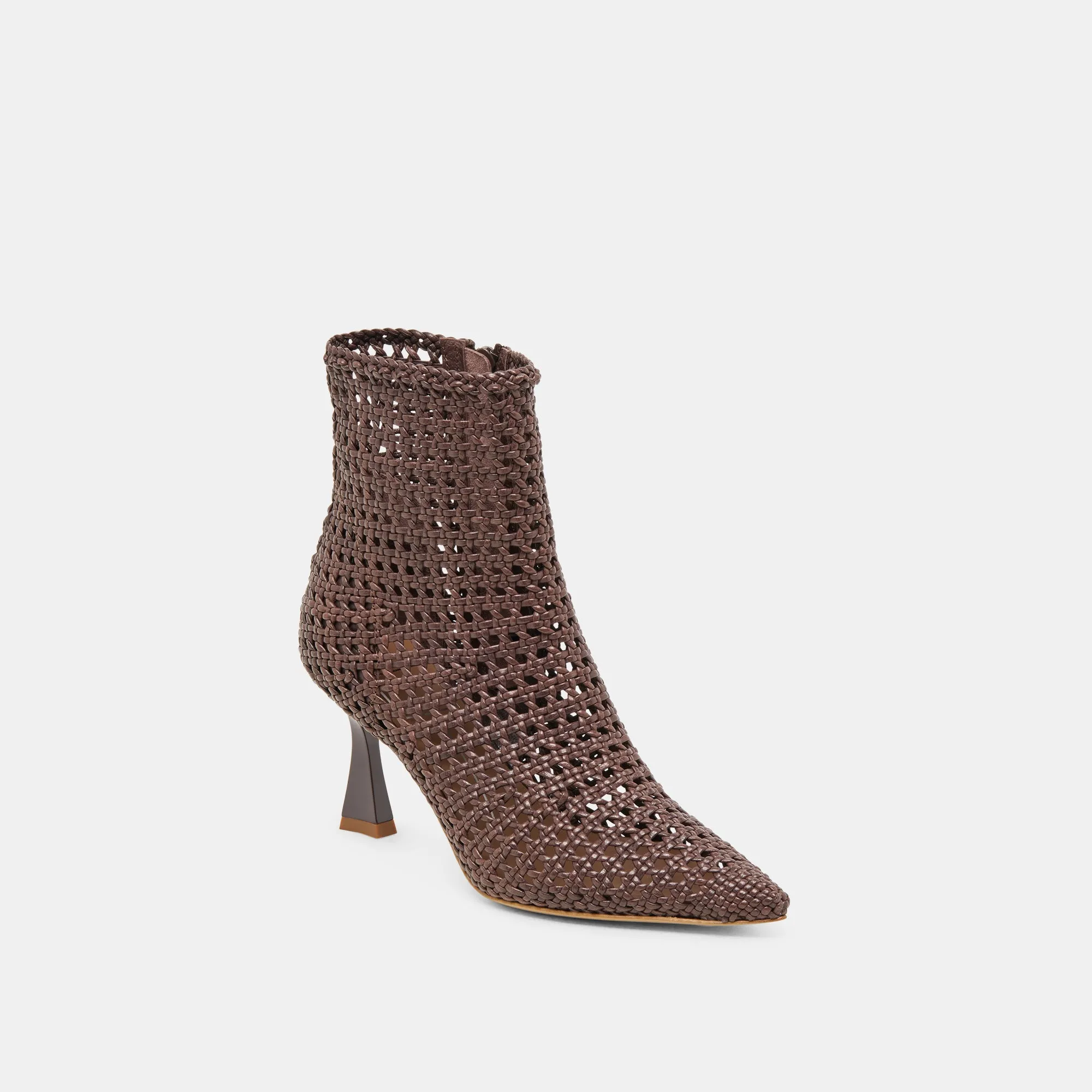 LONNI BOOTIES DK BROWN WOVEN LEATHER synthetic material