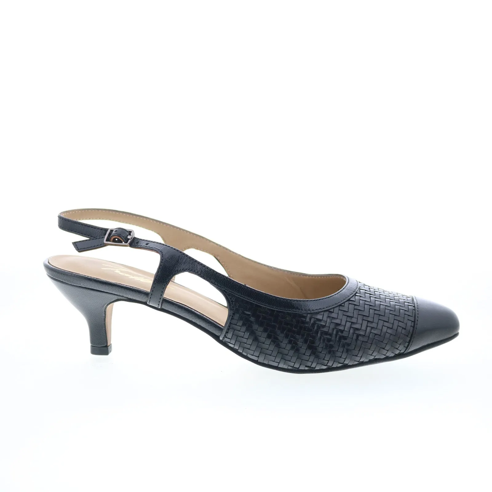 Casual High Heel Shoes Trotters Kalen T2008-001 Womens Black Narrow Leather Slingback Heels Shoes
